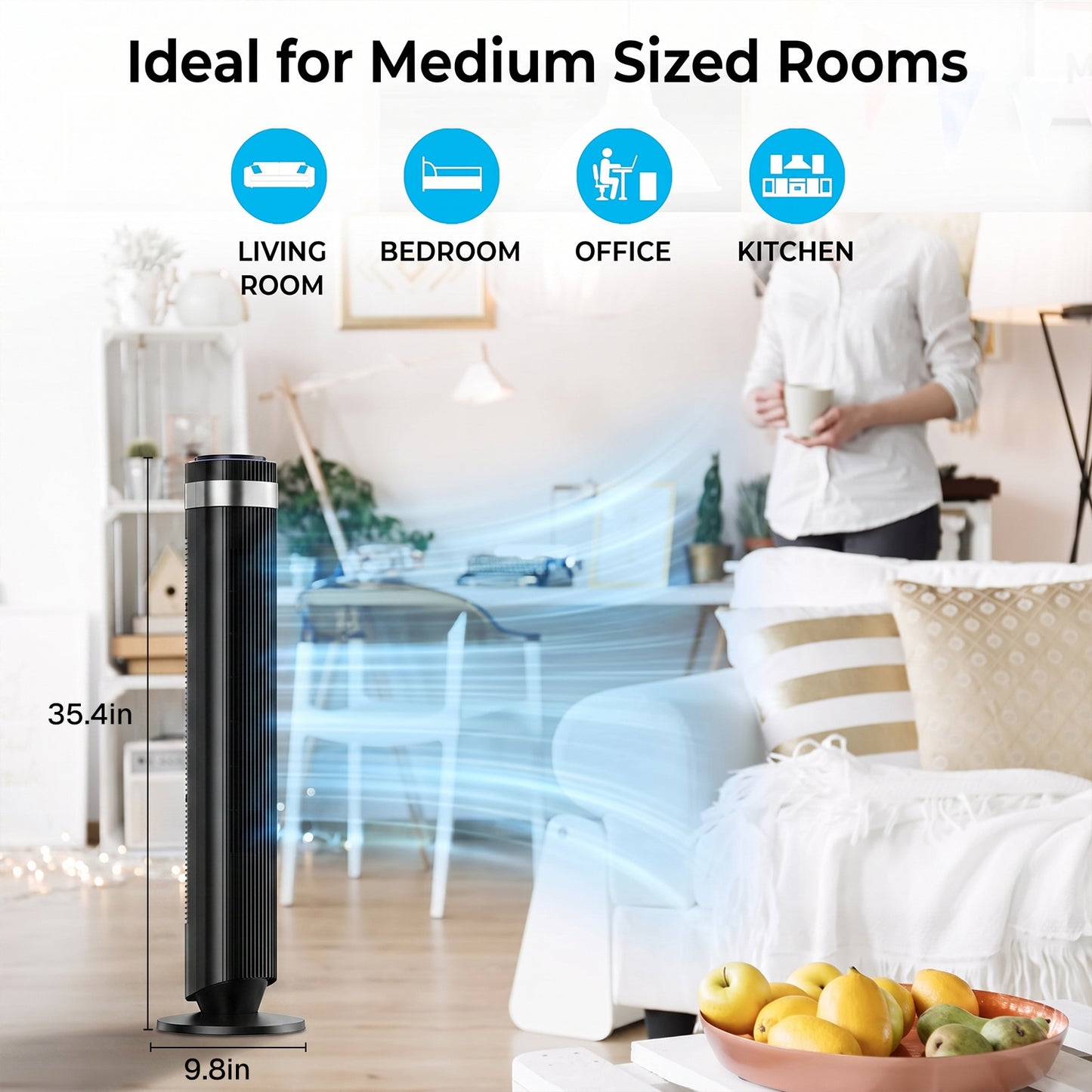 Behome 36 inch Tower Fan with Remote Control, Quiet 60°Oscillating Standing Fan with Auto-off Timer, 5 Speeds and 4 Modes for Bedroom, Kitchen and Office