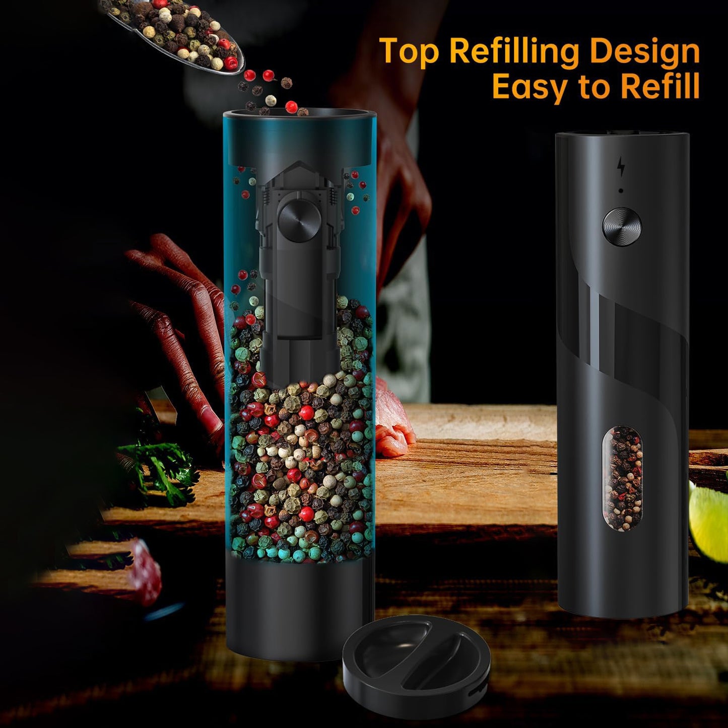 BN-LINK 2Pack Electric Pepper and Salt Grinder Set, Rechargeable Salt and Pepper Mill with LED Light, Charging Base & Adjustable Coarseness, One Hand Automatic Operation, for Kitchen, Outdoor, Black (4.7) | 103 ratings