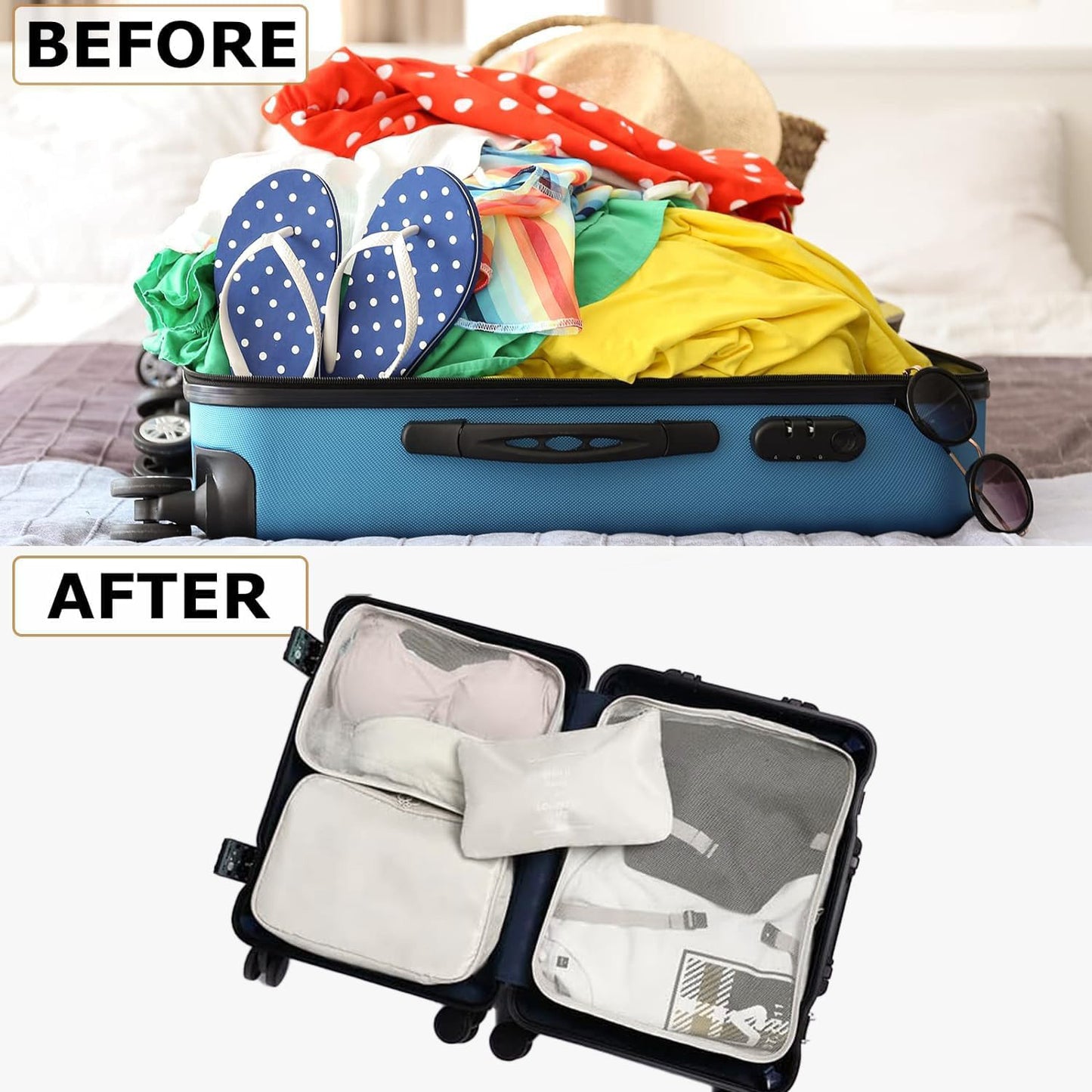 Behome 8 Set Packing Cubes, Suitcase Organizer Bags for Travel Accessories, Luggage Packing Organizers with Shoe/Tioletry/Clothing Bag
