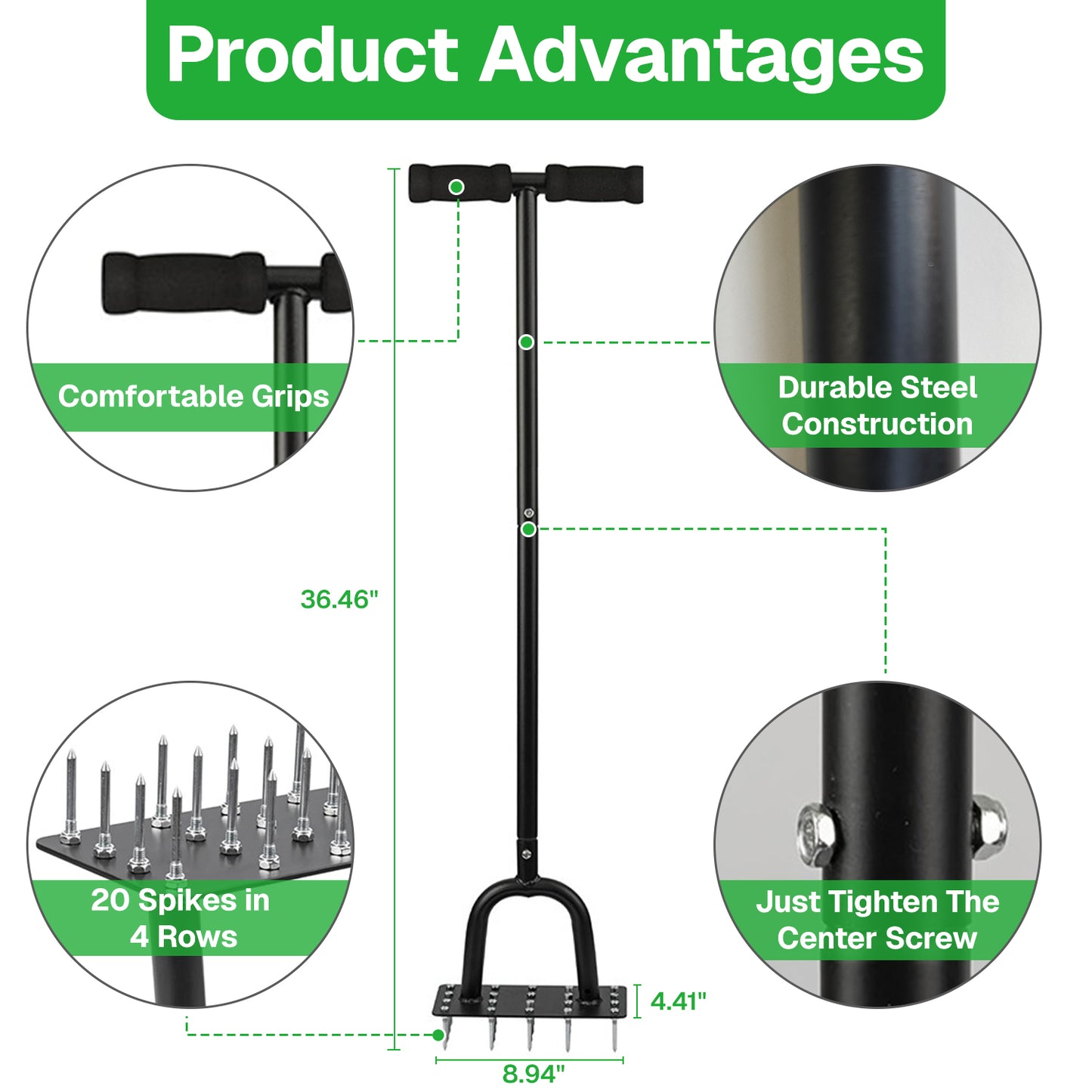 BN-LINK Manual Lawn Aerator,20 Spikes Lawn Aerator Tool,Efficient Grass Aerator for Yard, Garden, Lawn Aeration, Soil Loosening
