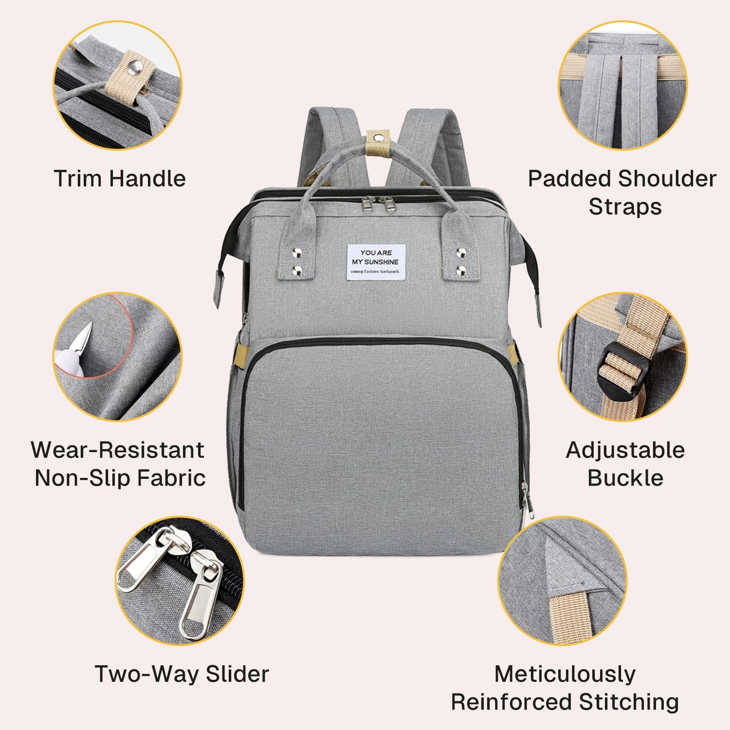 Behome Diaper Bag Backpack, Large Waterproof Baby Bag with Changing Pad, Stroller Straps & Insulated Pockets, Multifunctional Travel Diaper Bags For Mom & Dad