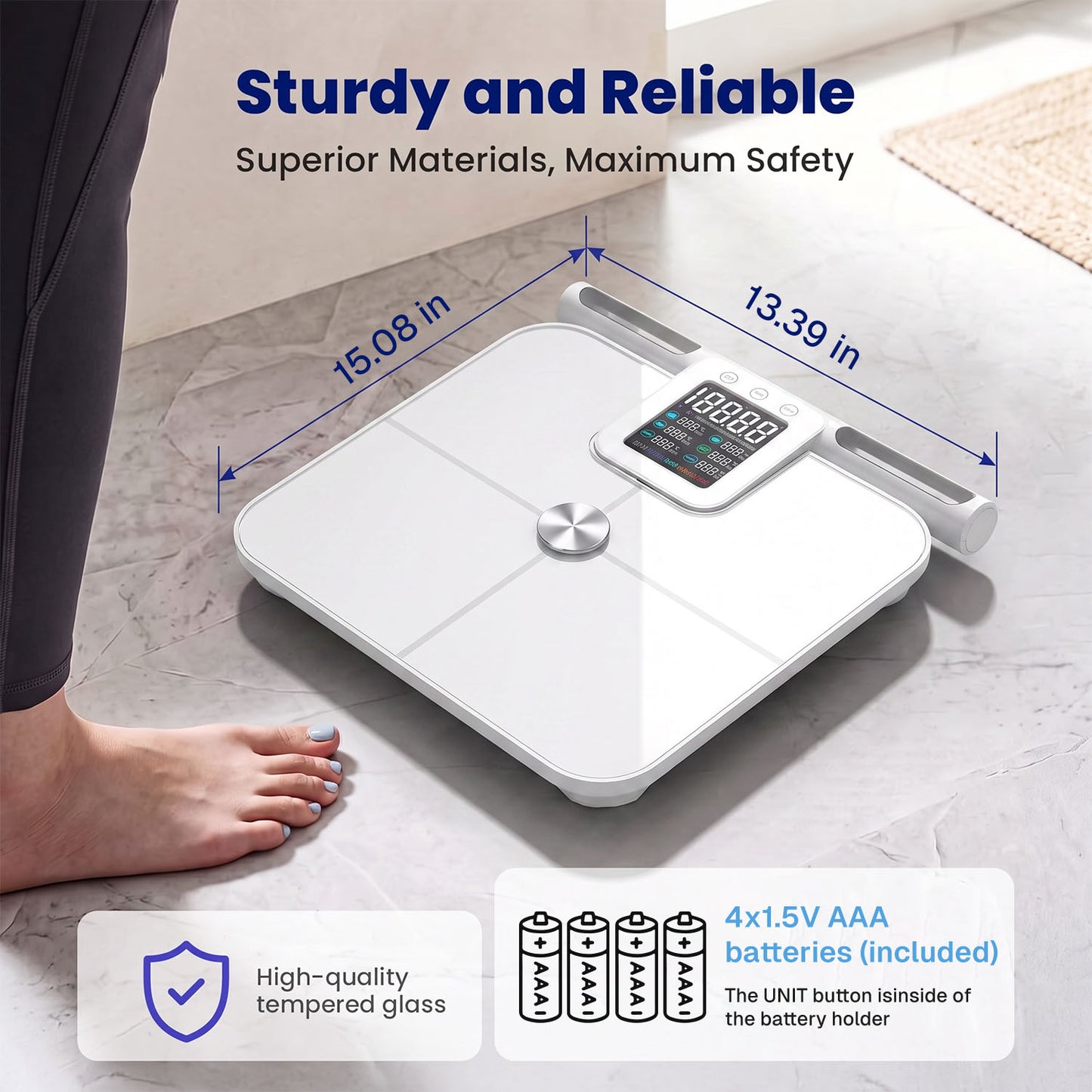 Behome Smart Scale for Body Weight, 8-Electrode Smart Body Composition Health Scale，Handle Display Screen,WiFi & Bluetooth, 24 Body Metrics, High Accuracy Bathroom Scale,White