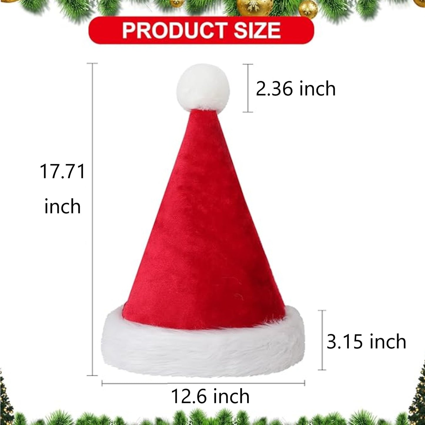Behome 2 Pack Christmas Hat, Unisex Velvet Santa Hat for Adults, Thicken Fur Xmas Hat for New Year Festive Party