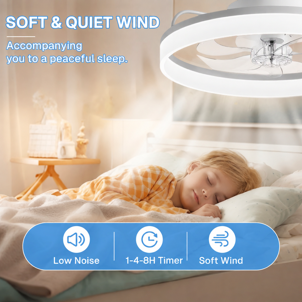 Behome 20" Ceiling Fan, Low Profile Ceiling Fans with Lights and Remote/APP Control, Flush Mount, 6 Speeds & Reversible, 3CCT, Dimmable, Noiseless, for Bedroom, Living Room