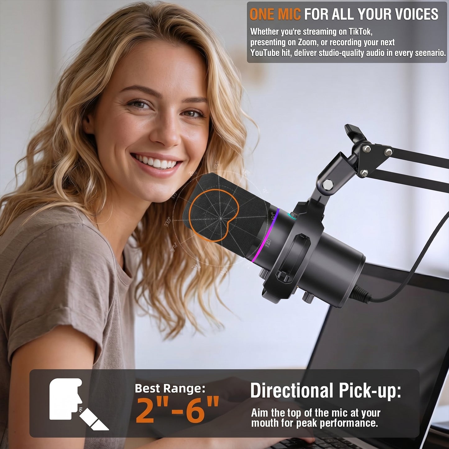 Behome 360° XLR USB Dynamic Microphone, Podcast Microphone with Boom Arm, RGB Light, Mute Indicator, Volume Adjustment,Gaming Microphone for PC, Streaming, Podcast, Discord, PS5,Black