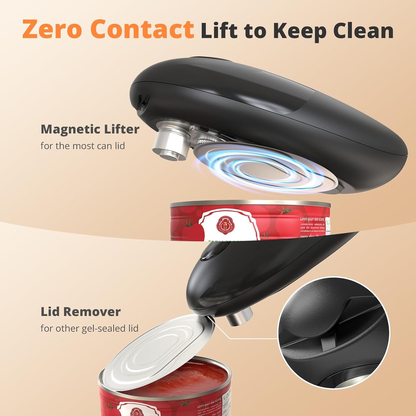 Behome Electric Can Opener, One Touch Automatic Kitchen Can Opener for Seniors with Arthritis, Hands Free & Smooth Edge, Battery Operated, for Any Size Can, Black