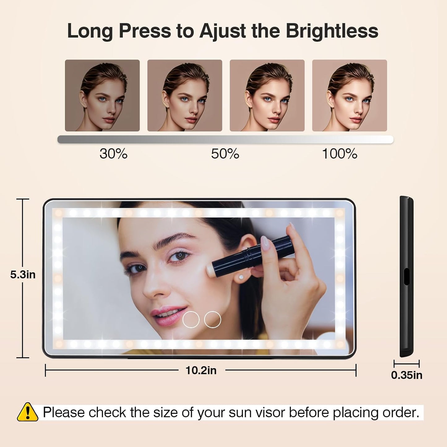 Behome Makeup Mirror, Rechargeable Car Visor Vanity Mirror with Light, Portable Led Makeup Mirror for Car Truck Suv
