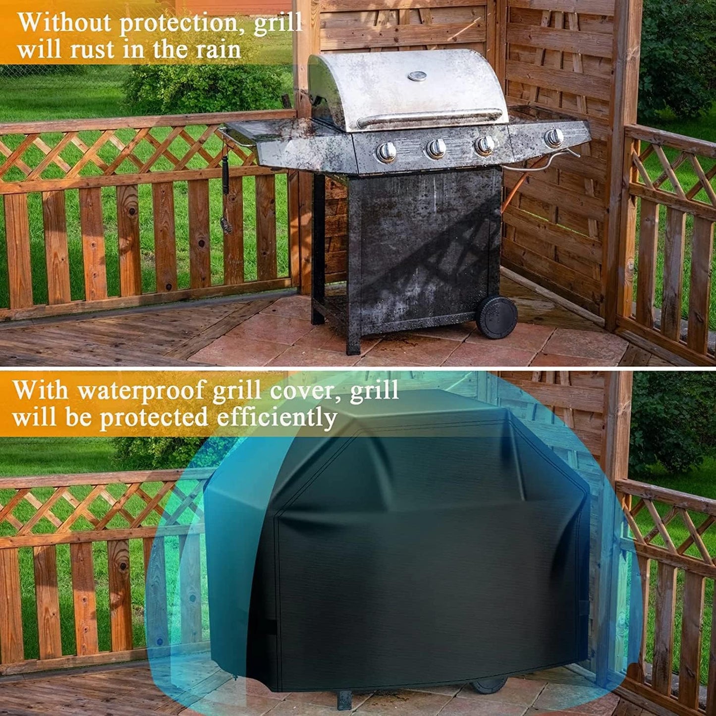 BN-LINK Grill BBQ Cover, 420D Outdoor Heavy Duty Waterproof Barbecue Gas Cover, All Weather Protection, 58"W x 24"D x 47"H, Black