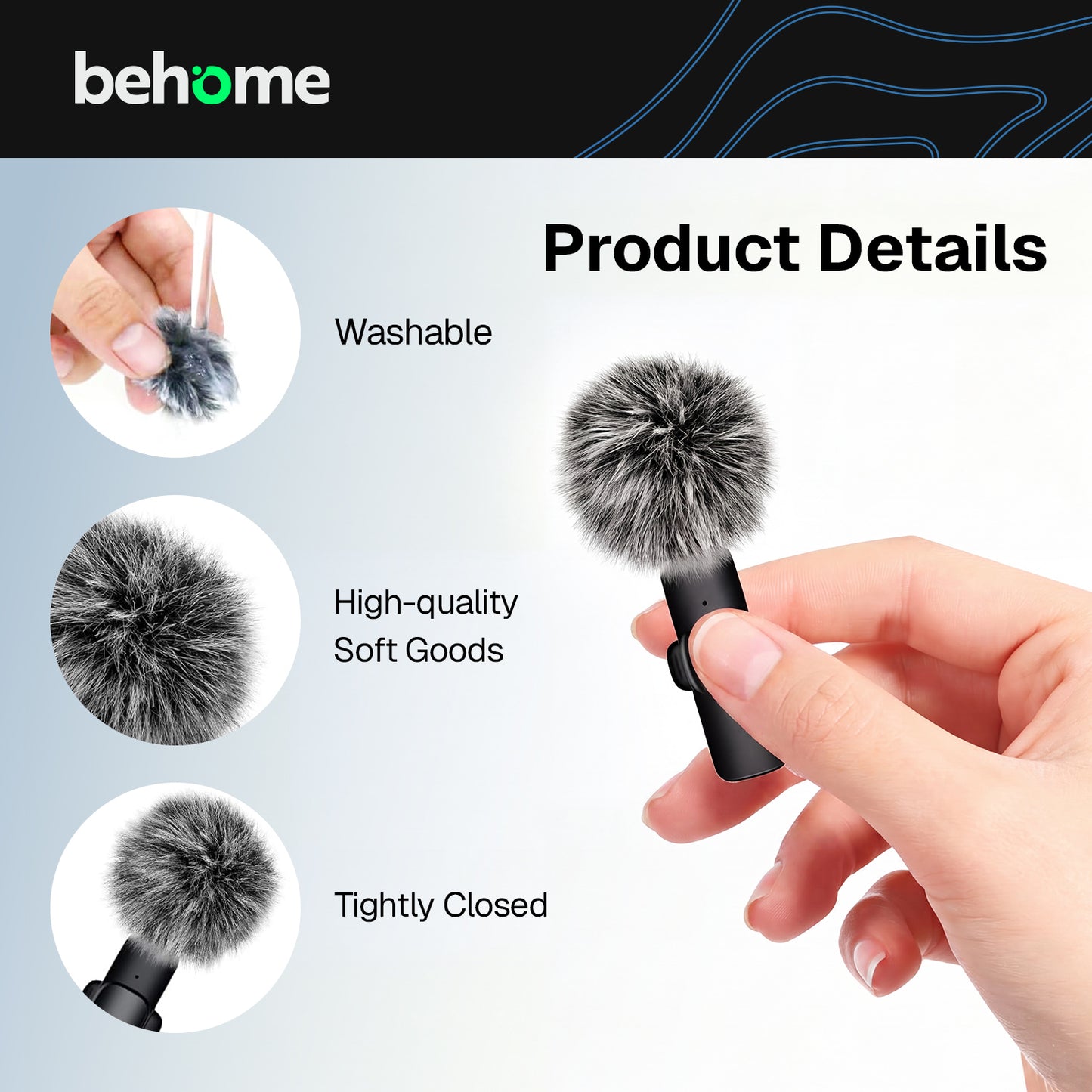 Behome Wireless Lavalier Microphone for iPhone with Storage Bag, Mini Microphone with Rotatable Clip&Denoise Recording, for TikTok, YouTube & Interviews