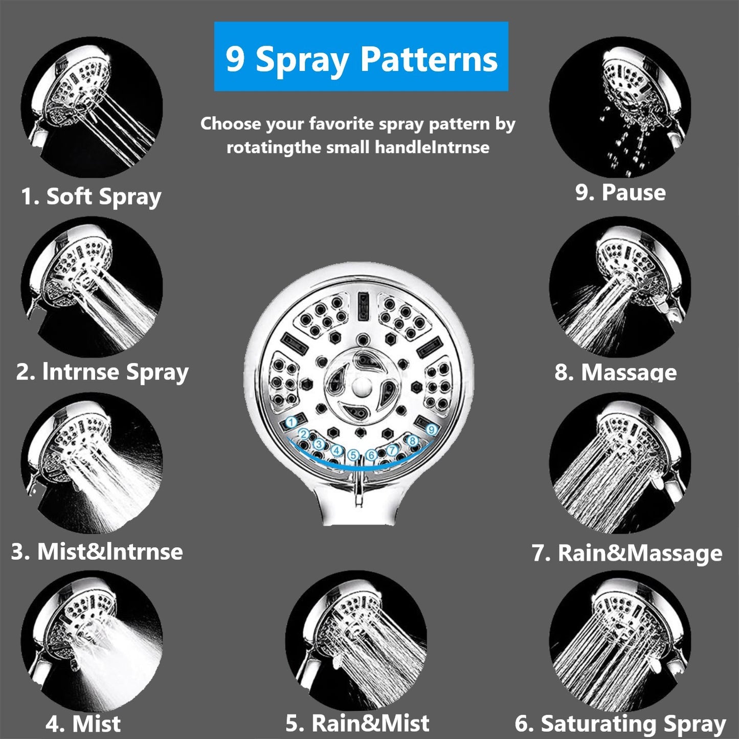 BN-LINK 8 Inch Rain Shower Head Combo, High Pressure Shower Head with 9 Spray Pattern, 11 Inch Extension Arm, Height/Angle Adjustable Anti-leak Shower Head with Holder/Hose