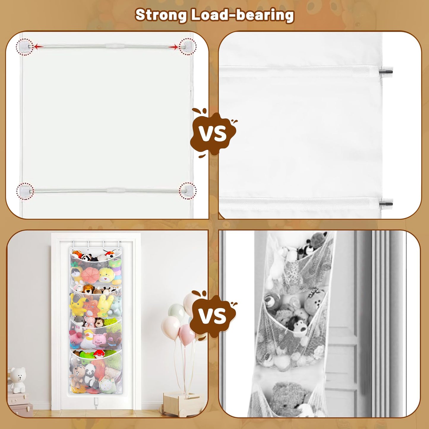 Behome Stuffed Animal Storage, Over the Door Organizer with 4 Large Pockets, Hanging Door Toy Organizer for Bedroom, Bathroom, Pantry, White