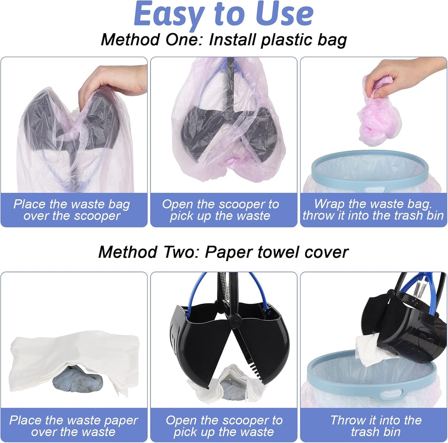 BN-LINK Pooper Scooper with Waste Bags & Storage Box, 23.6'' Foldable Unbreakable Dog Poop Scooper, Long-Handle Lightweight Poop Grabber for Small/Medium/Large Dogs