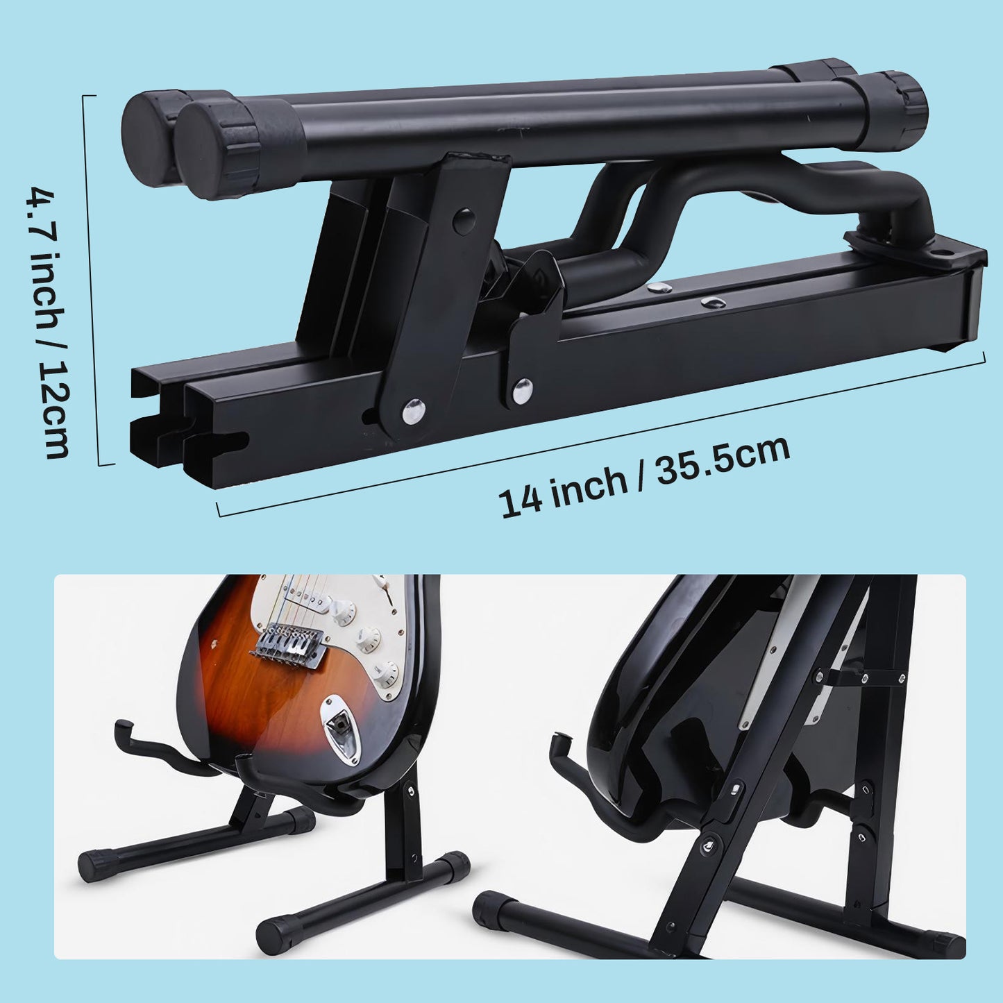 Behome Foldable Guitar Stand, Portable and Adjustable A-Frame Bass Guitar Display Stand, with Non-slip Rubber And Foam Arm, Suitable for Electric & Acoustic Guitars, Bass & Banjo, Black