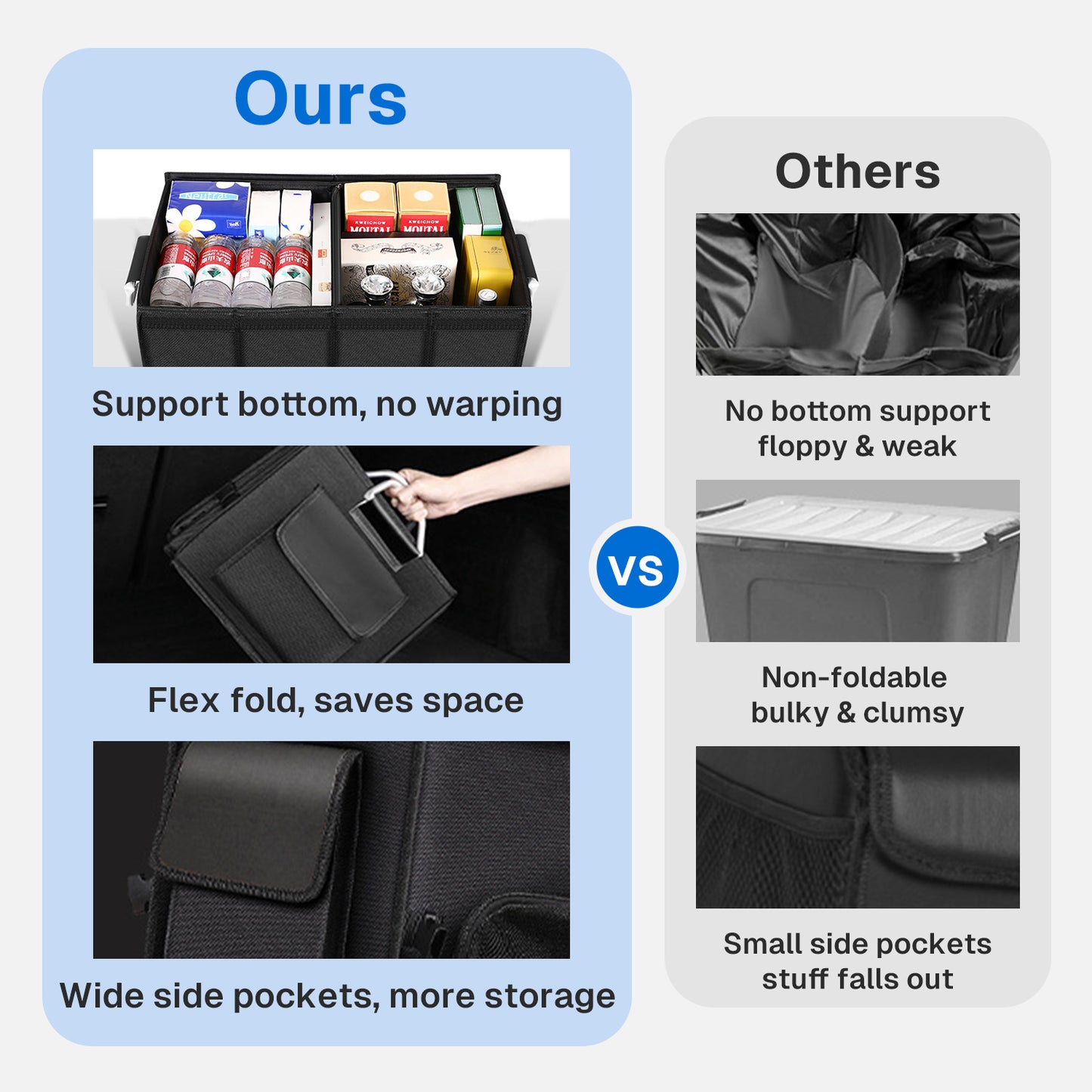 BN-LINK Collapsible Trunk Organizer, 24"L x 14"W x 12"H Car Trunk Organizer with Lid, Multi-Compartment Cargo Organizer for SUV, Truck, Sedan,Black