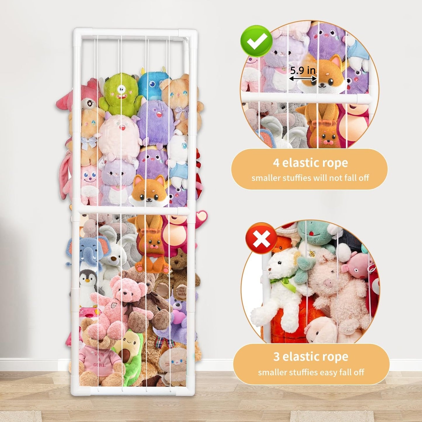 Behome Stuffed Animal Storage, Stuffed Animal Organizer with Elastic Cords for Boys Girls, Cute Zoo Toy Holder for Toddler Rooms, Playrooms & Bedrooms, White