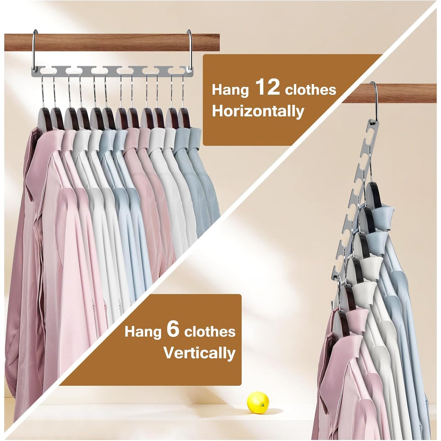 Behome Space Saving Hangers, 12 Packs Sturdy Metal Hangers Wardrobe Organizer, Magic Home Organization College Dorm Room Essentials for Girls Guys, Silver