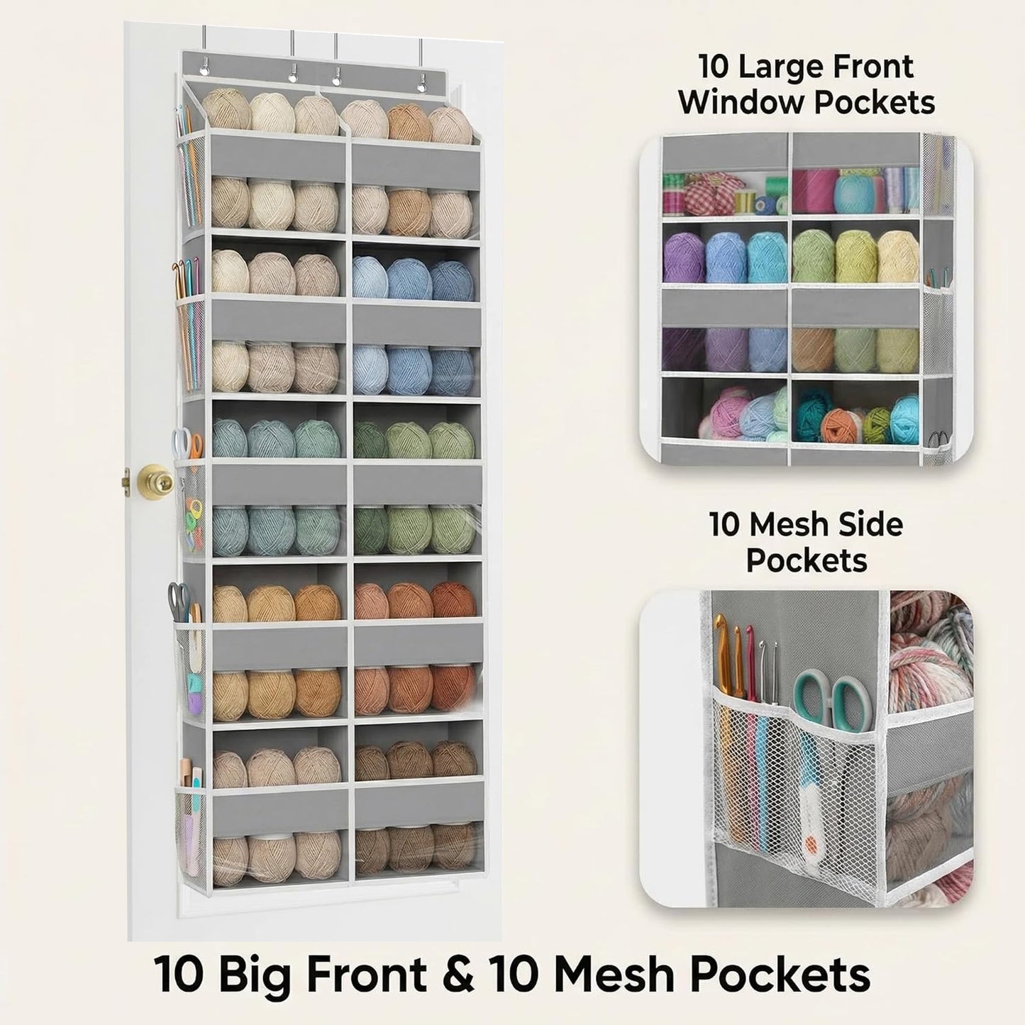 Behome 5-Shelf Heavy Duty Over the Door Organizer, Behind the Door Storage with 10 Big Front & 10 Mesh Pockets, 100lb Weight Capacity, for Closet, Diaper Organizer, Room storage