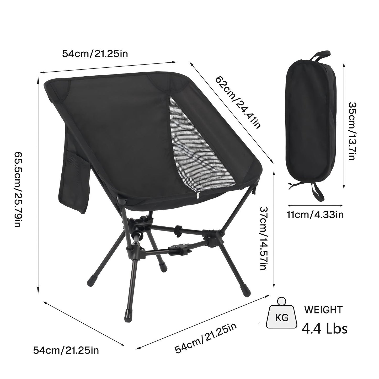 BN-LINK Folding Camping Chair, Portable Backpacking Chair with Carry Bag, Lightweight Hiking Chair for Outdoor Camp, Travel, Beach, Picnic, Black