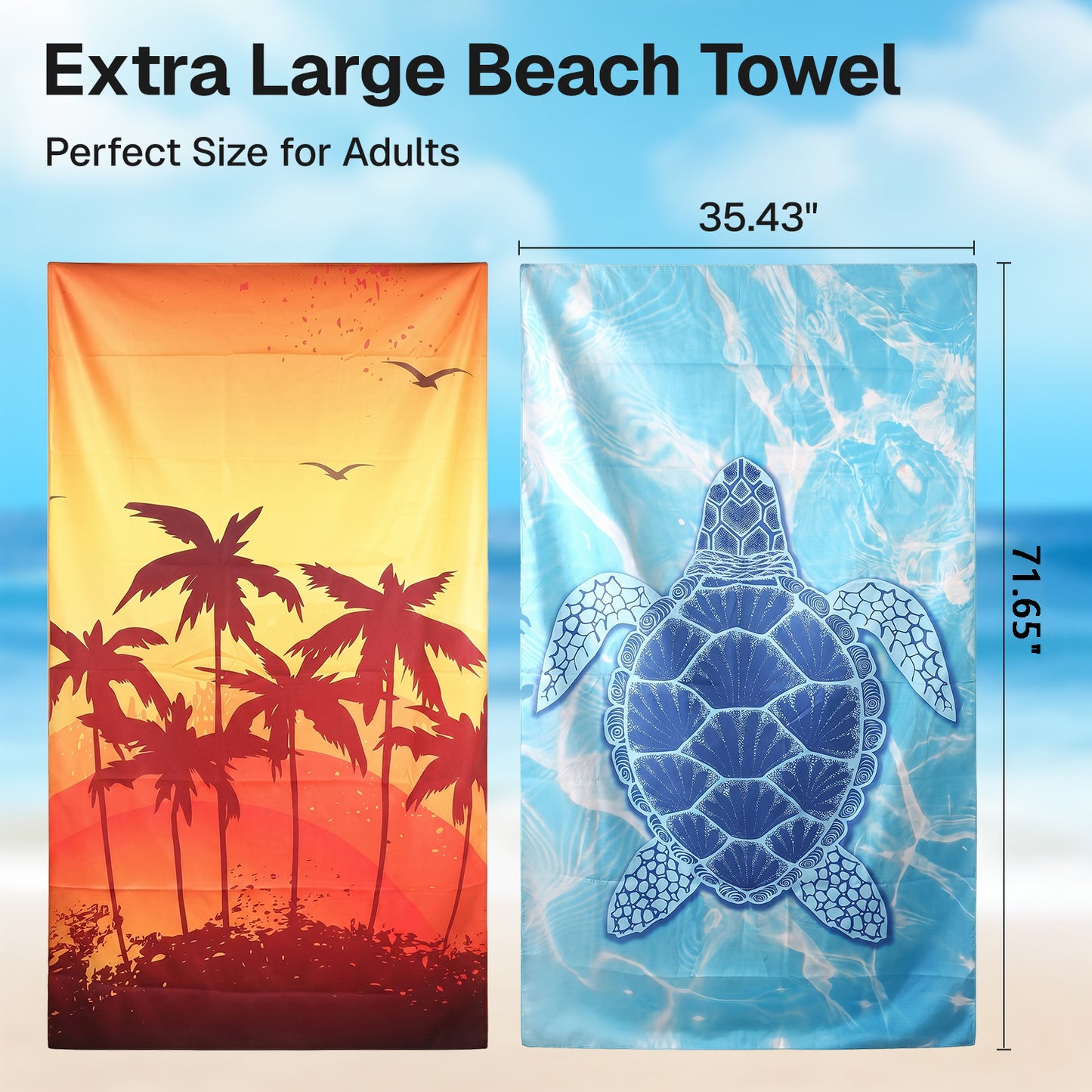 BN-LINK 2 Pack Beach Towels Oversized, Super Absorbent & Quick Dry Pool Towels, Microfiber Sand Free Double-sided Beach Towel for Swim, Beach, Bathroom