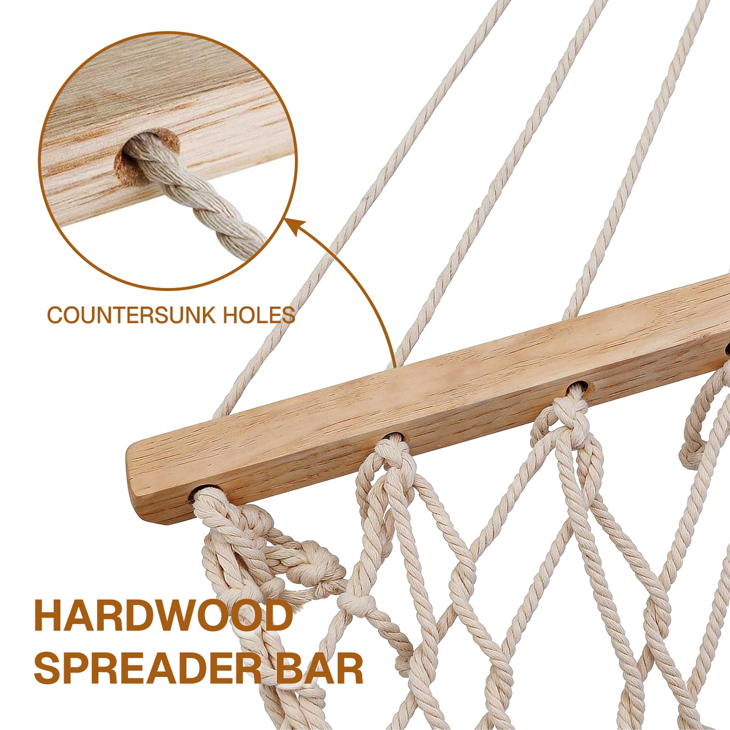 BN-LINK Cotton Rope Hammock,Handwoven Hammock with Hardwood Spreader Bars,Double Hammock for Outdoor Backyard Patio Poolside,330 LBS Weight Capacity, Natural