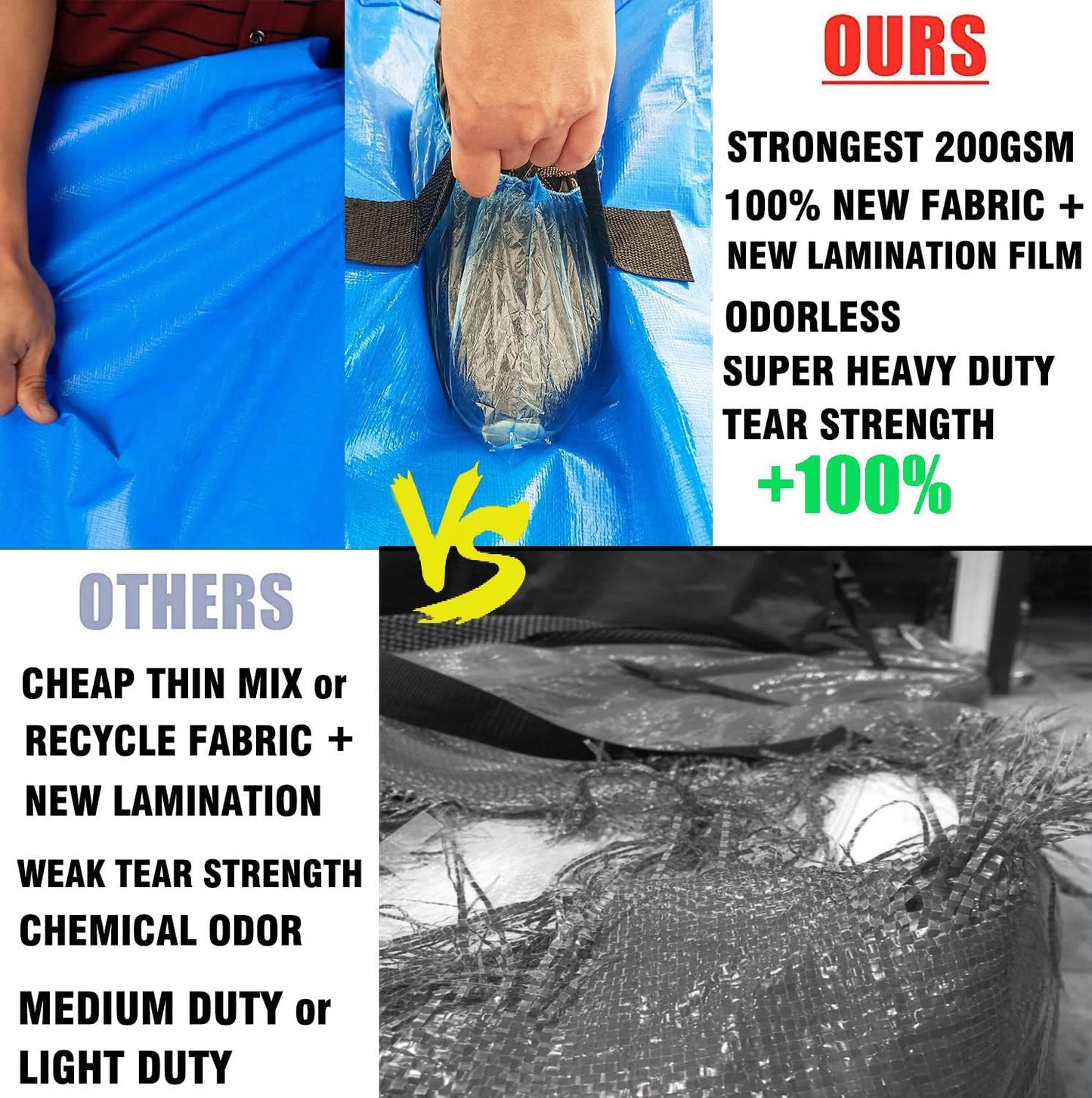 BN-LINK Queen Size Mattress Bag, Heavy Duty And Waterproof Zipped Mattress Cover with 8 handles, Reusable Mattress Bags for Carrying Household Essentials, 82” L x 63” W x 15” D