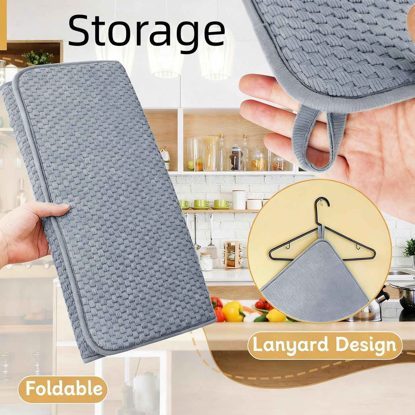 Behome Dish Drying Mat, 2 Packs Large Dish Drying Mat, 18x24 Inch Large Size Highly Absorbent Dish Drainer Mat for Kitchen Counter, Gray