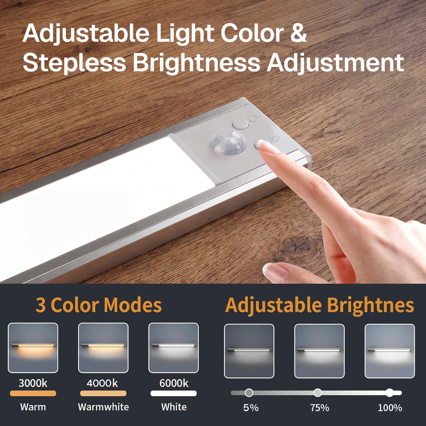 Behome 2 Pack 11.8” Under Cabinet Lighting, Rechargeable Motion Sensor Light Indoor with 3 Colors and Dimmable Brightness & 3 Modes, Wireless Closet Light Under Counter Lightfor Kitchen, Shelf