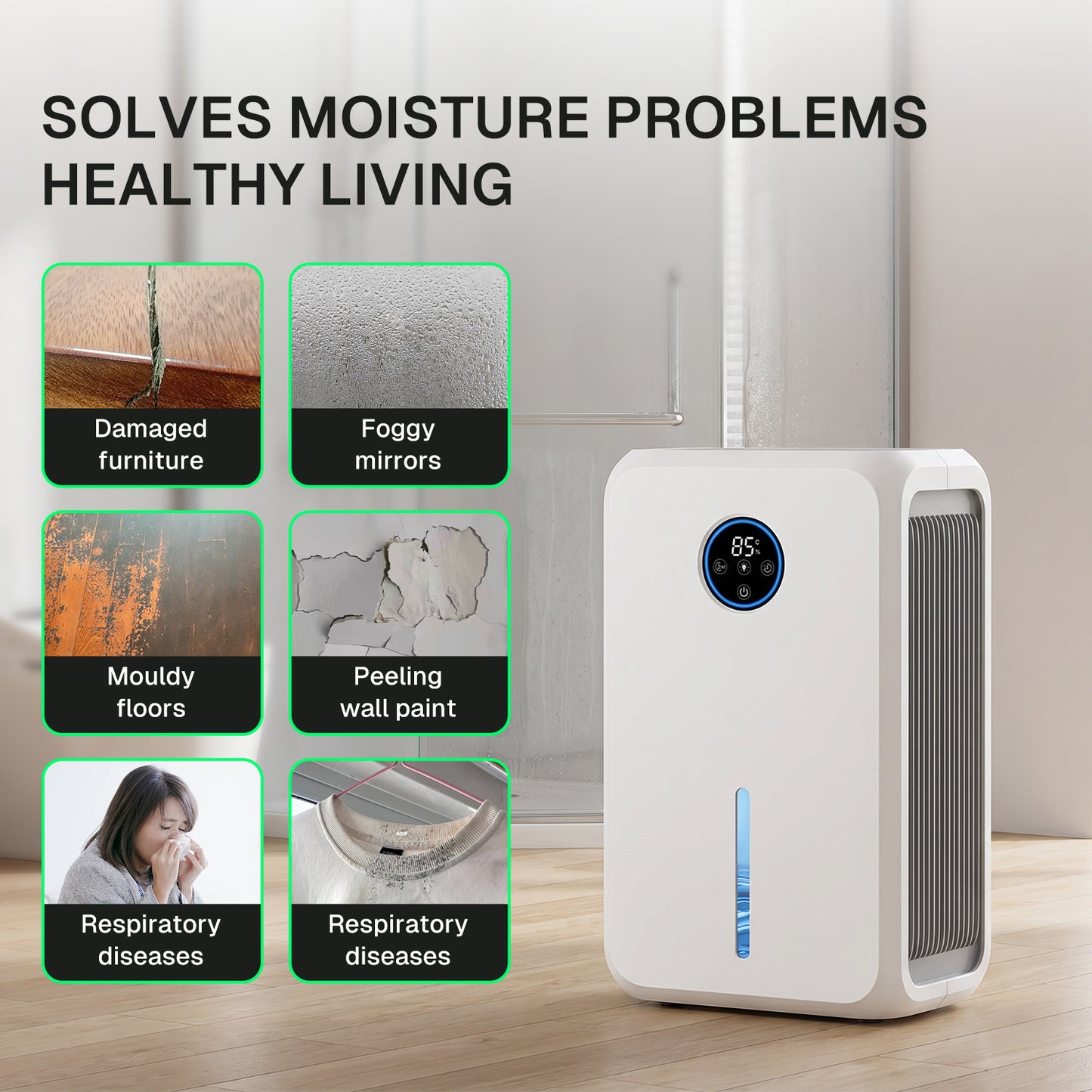 Behome Dehumidifier, 95OZ Dehumidifiers for Home (646 Sq.Ft), Auto Shut off Smart Dehumidifiers for Bedroom Basement Bathroom,White