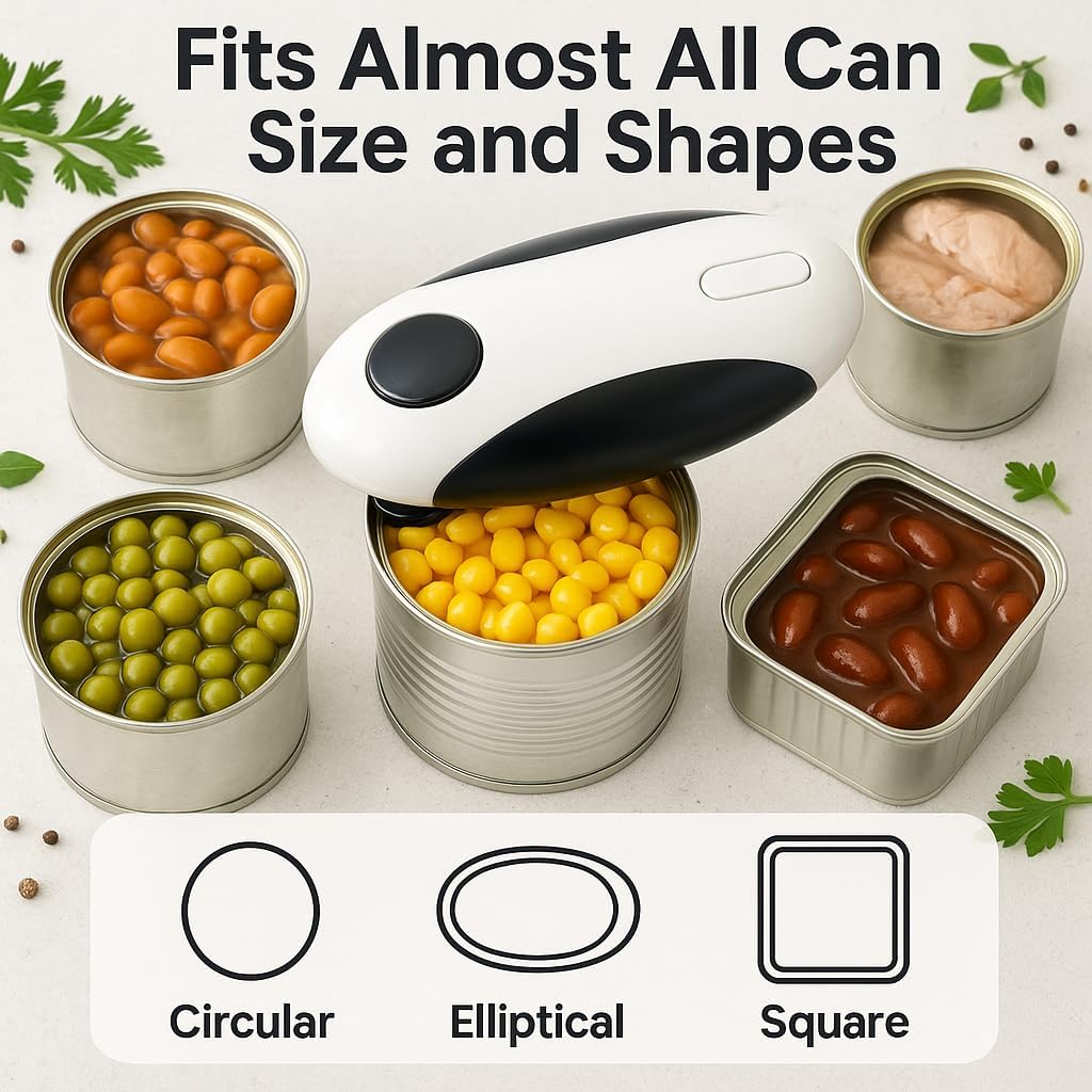 Behome Rechargeable Electric Can Opener, One Touch Automatic Can Opener for Kitchen and Seniors with Arthritis, Smooth Edge & Handsfree, Ultra-Compact Opener Fits All Can Sizes, White