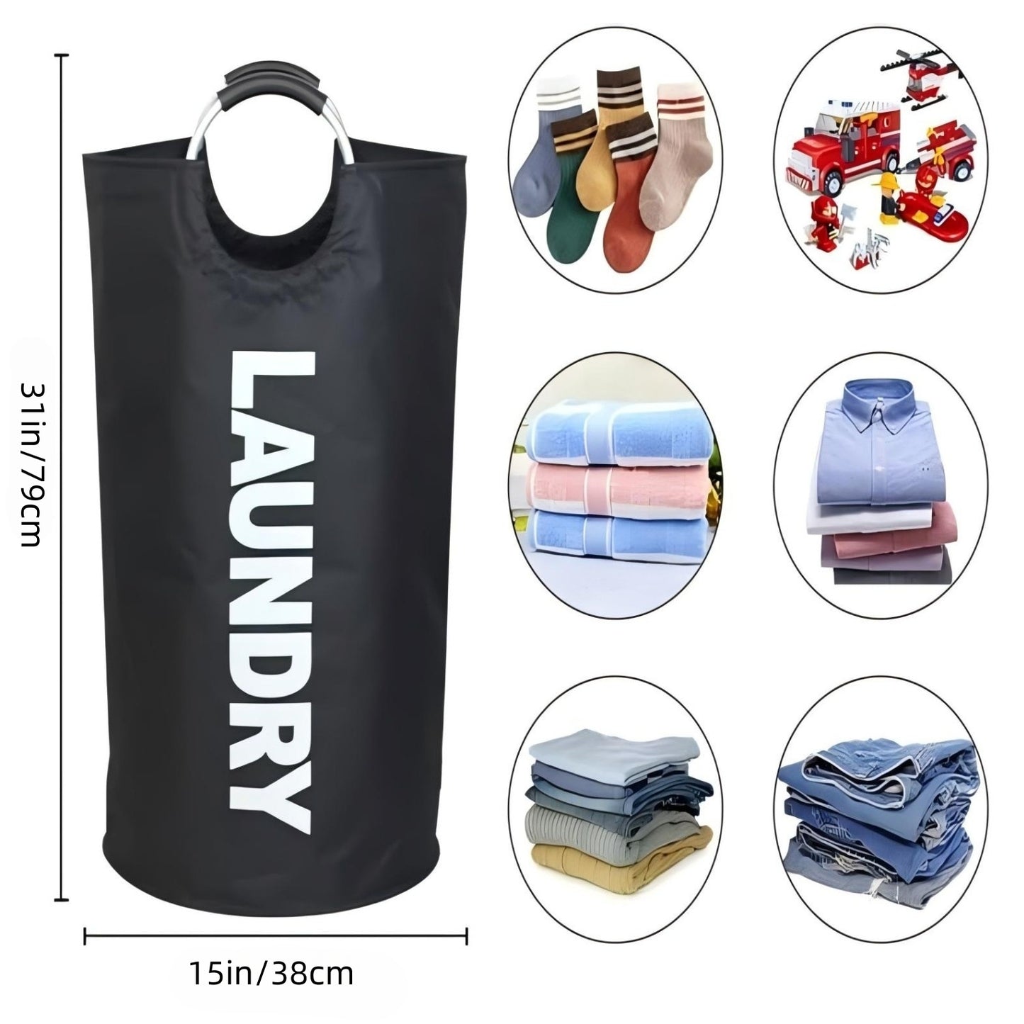 Behome 90L Laundry Basket, Laundry Bag with Padded Handles, Waterproof Collapsible Laundry Basket for Bathroom, Bedroom & Laundry Room, 2 Pack, Black