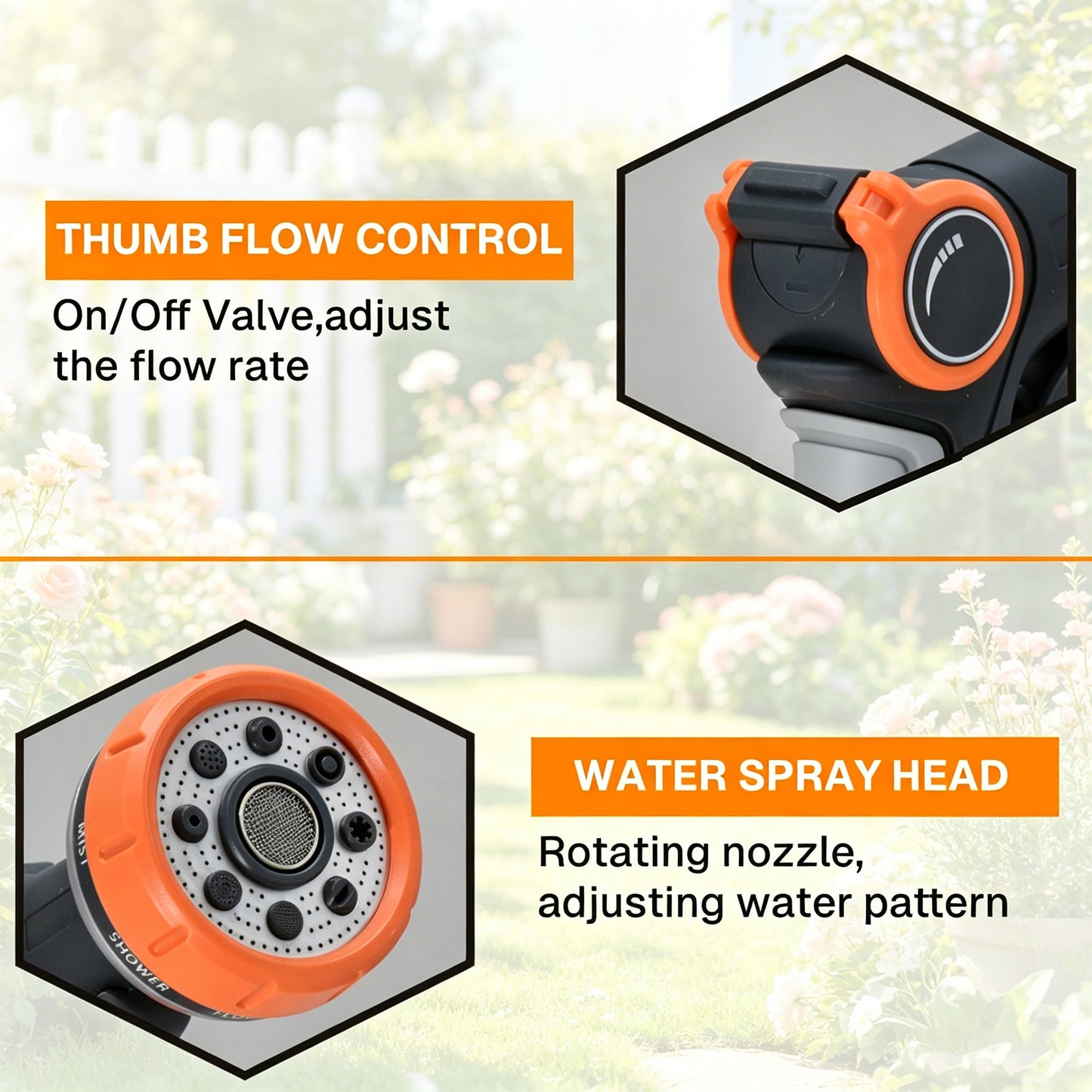 BN-LINK Watering Wand,8 Spray Patterns, 180° Adjustable Rotating Head with Thumb Flow Control，Garden Watering Wand for Plants, Flowers, Hanging Baskets,Car Wash