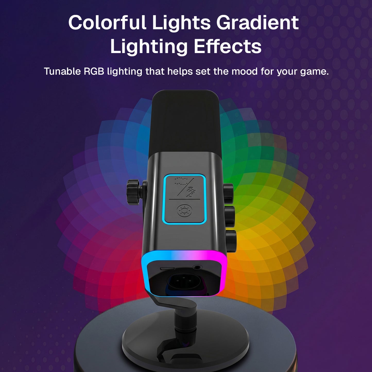 Behome 360° XLR USB Microphone, Podcast Microphone with RGB Light, Noise Cancellation, Volume Adjustment, Mute Button, Earphone Jack, Gaming Microphone,Balck