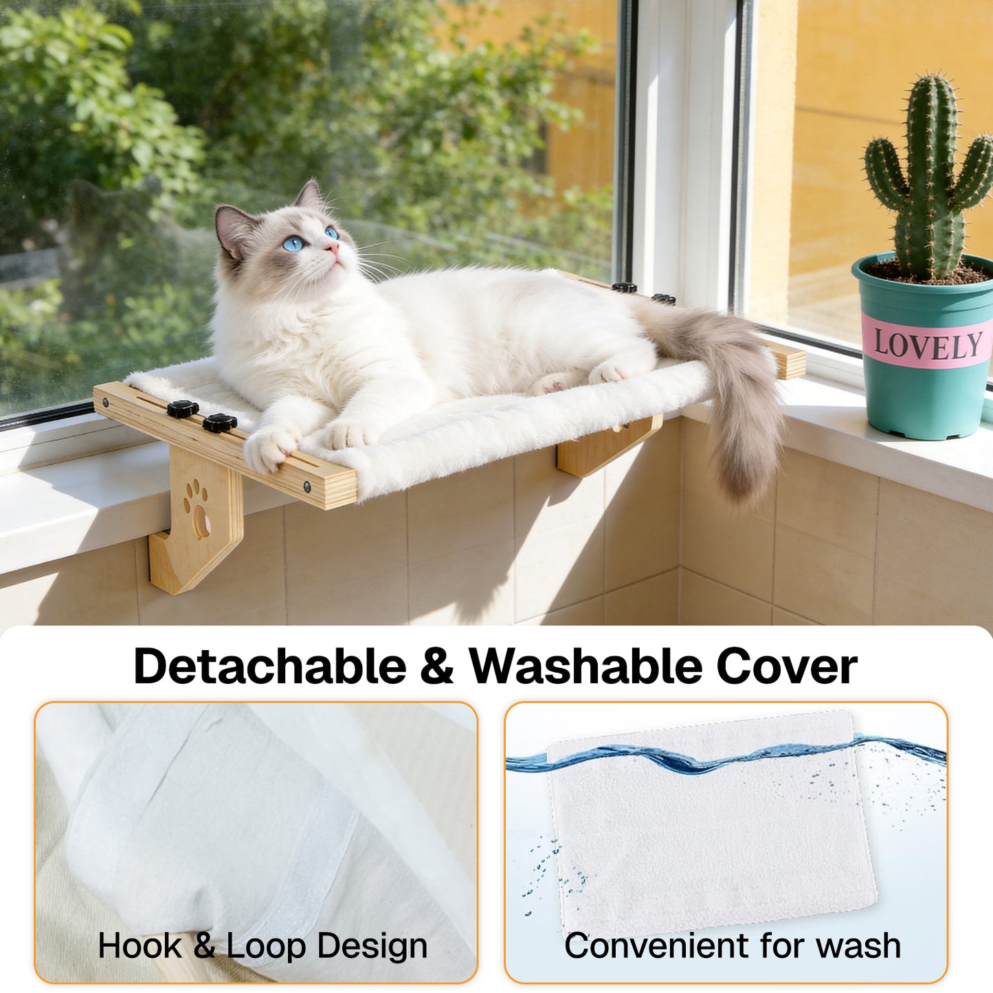 Behome Cat Window Perch, Window Hammock for Cats, Sturdy Hammock Window Seat with Cushion Bed Cover, Indoor Cat Bed