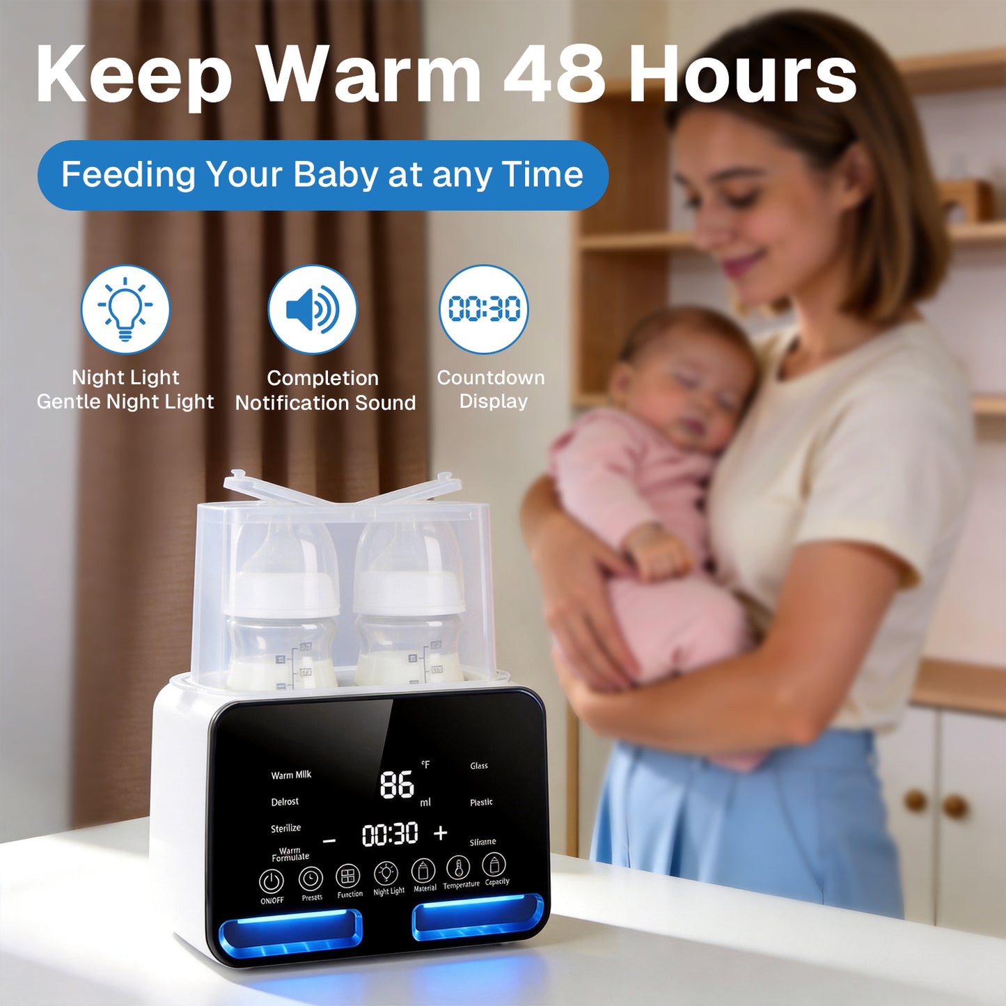 Behome Bottle Warmer, 48Hours Keep Warm, Fast Milk Warmer for Breastmilk and Formula, Food Heater with Accurate Temp Control & LED Light, for All Bottles