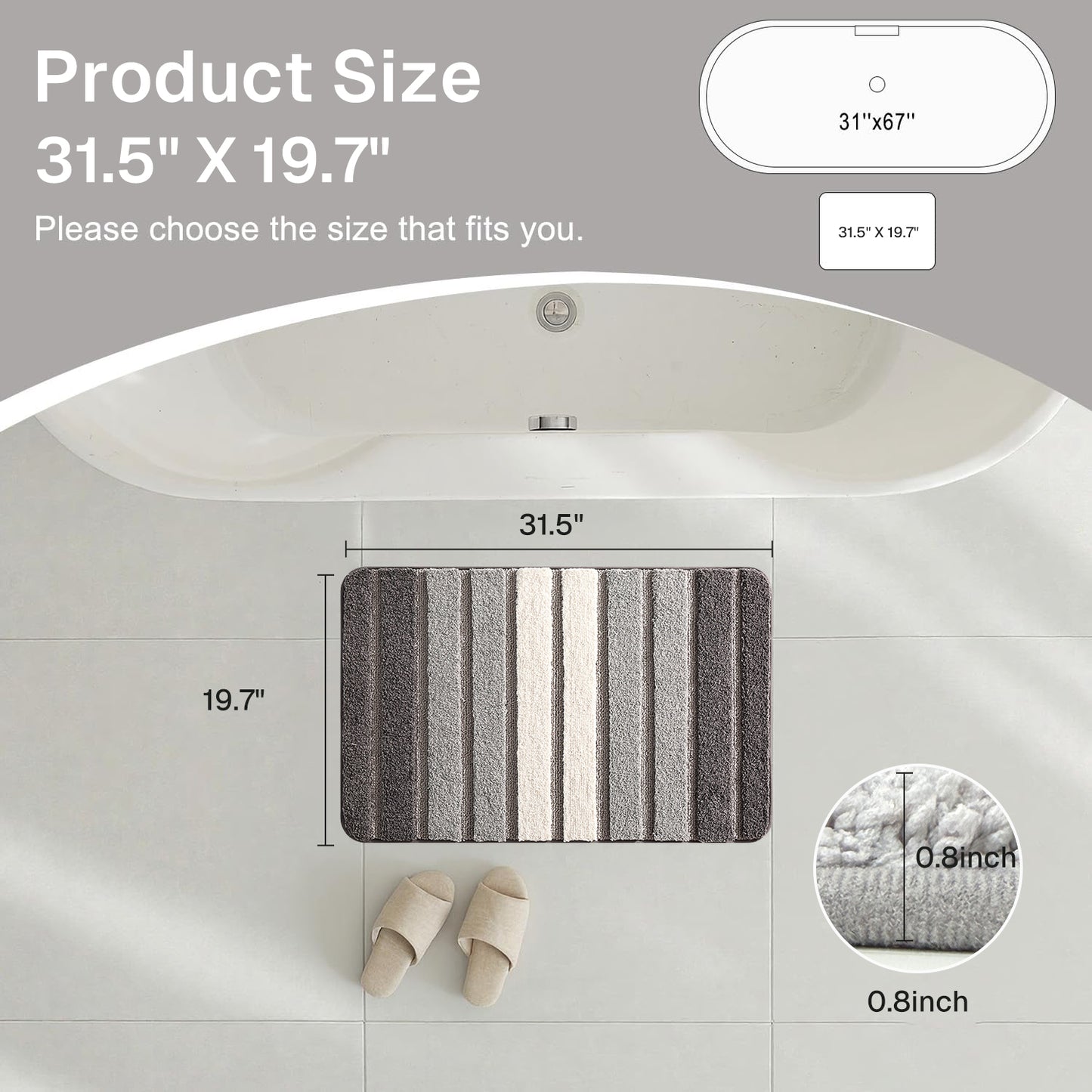 Behome Non-Slip Thick Bathroom Rugs, 20”x 32” Extra Soft and Absorbent Shaggy Bath Mat, Washable Bath Rugs for Bathroom Floor, Tub and Shower