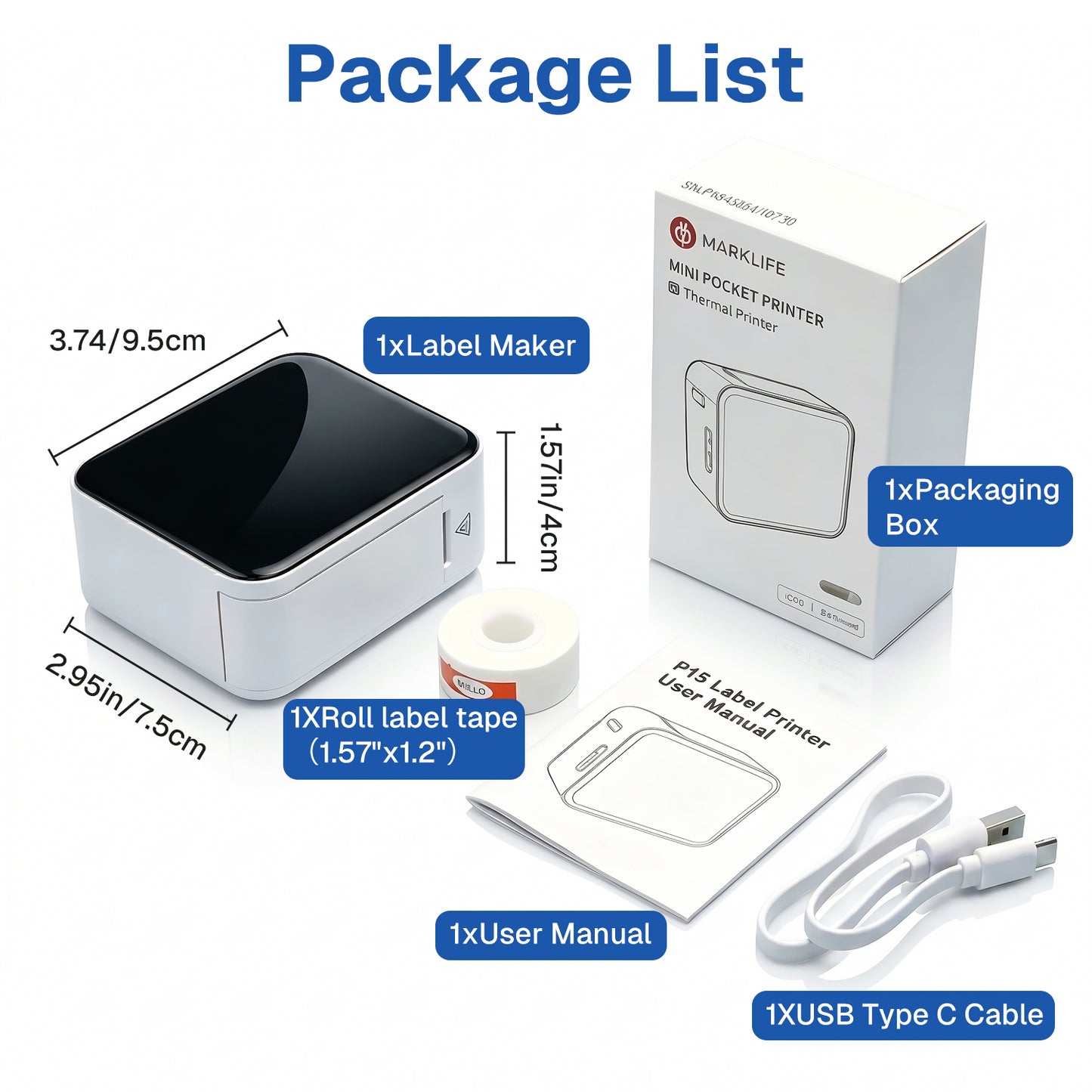 BN-LINK Label Maker Machine with Tape, Portable Thermal Label Printer with Multiple Templates, Wireless Bluetooth Label Maker for Home, Kitchen, School, Office
