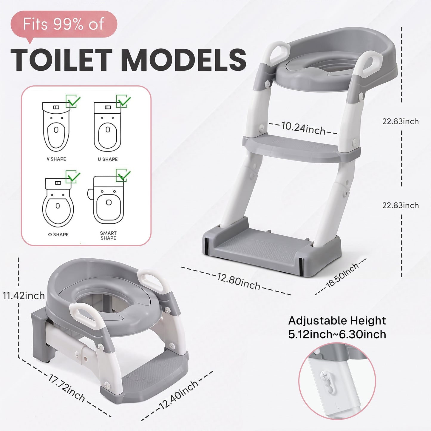 Behome 3 in 1 Potty Training Seat with Urinals, Potty Training Toilet with Non-slip Step Stool, Cushioned Mat & Splash Guard, 3 Adjustable Height Toddler Toilet Seat for Boys & Girls