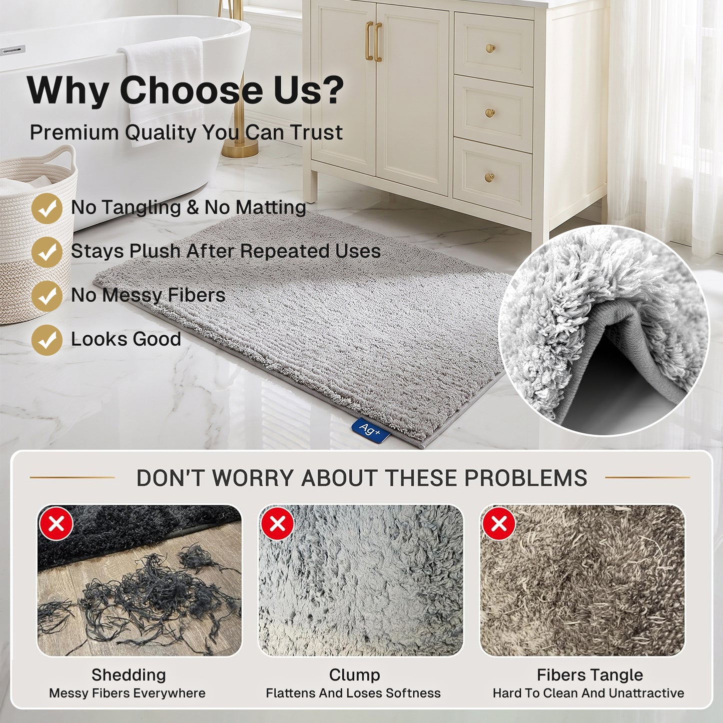 Behome Non-Slip Thick Bathroom Rugs, 16"x 24" Extra Soft and Absorbent Shaggy Bath Mat, Washable Bath Rugs for Bathroom Floor, Tub and Shower