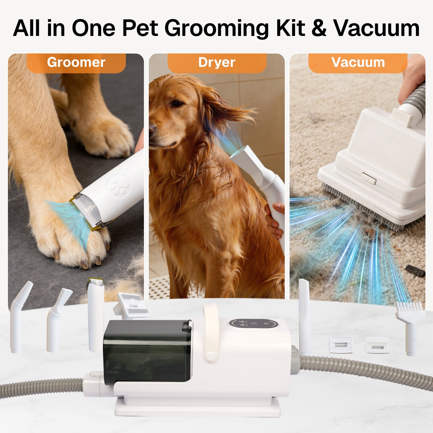Behome Dog Grooming Vacuum, 8 in 1 Dog Grooming Kit, Pet Grooming Vacuum for Dogs with 3 Modes, 2.2L Dust Cup for Shedding Pet Hair, Home Cleaning