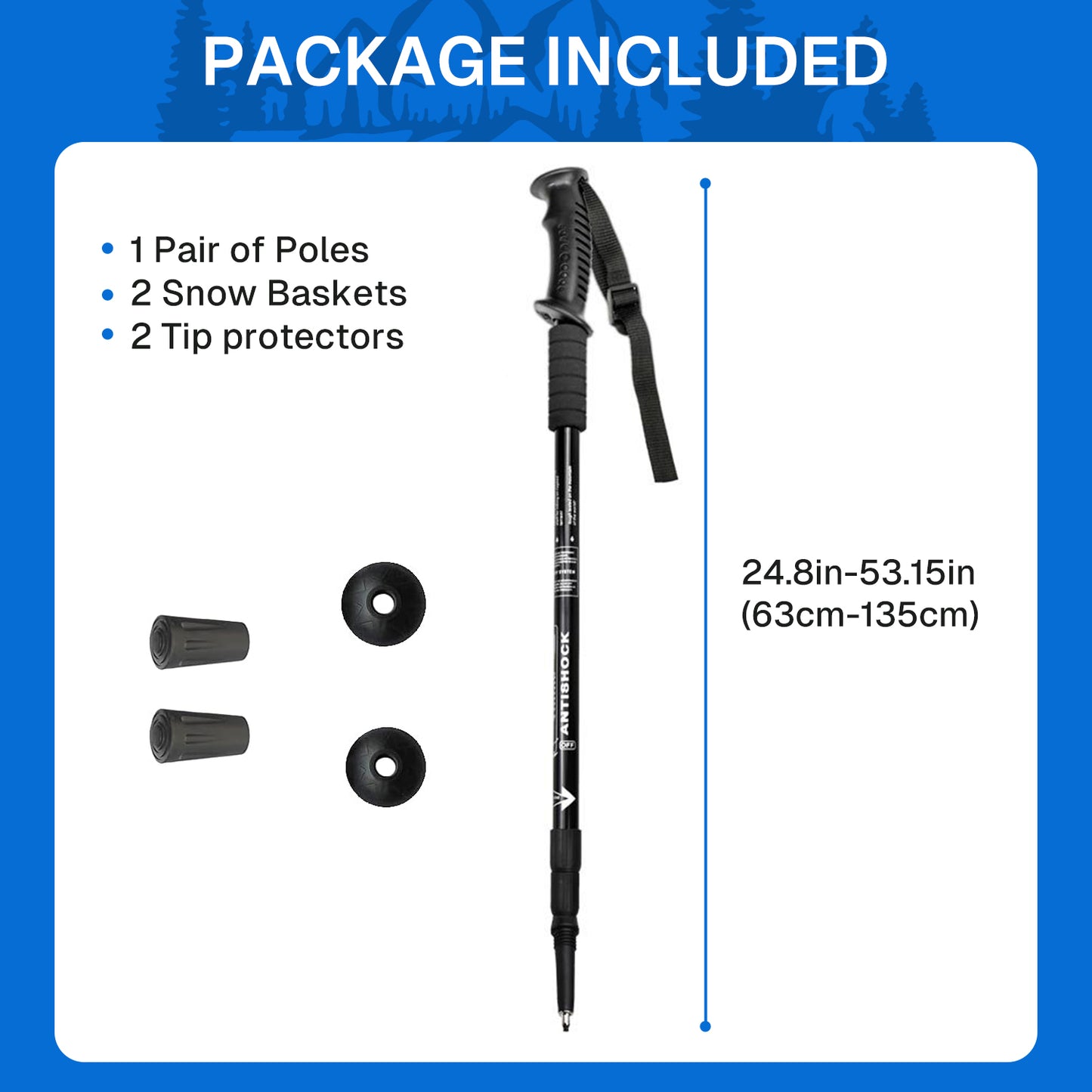 BN-LINK 2 Pcs Trekking Poles, Lightweight Aluminum Hiking Poles with Anti-Shock & Quick Lock System, Adjustable Telescopic Hiking Sticks for Women, Men, Hiking, Camping, Walking