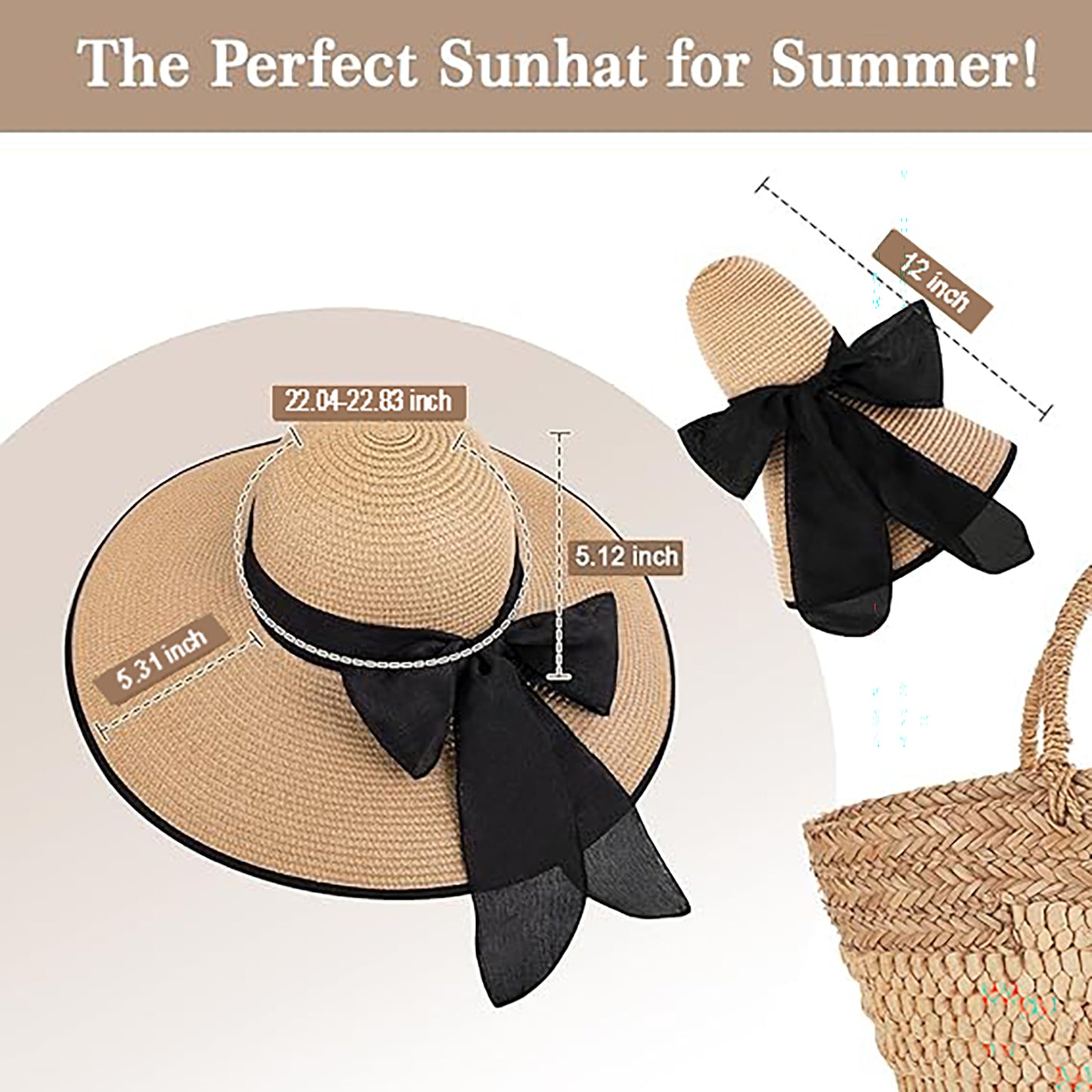 Womens Sun Hat, Wide Brim UPF 50+ UV Sun Outdoor Protection Summer Straw Hat Packable Foldable Beach Sun Straw Hats