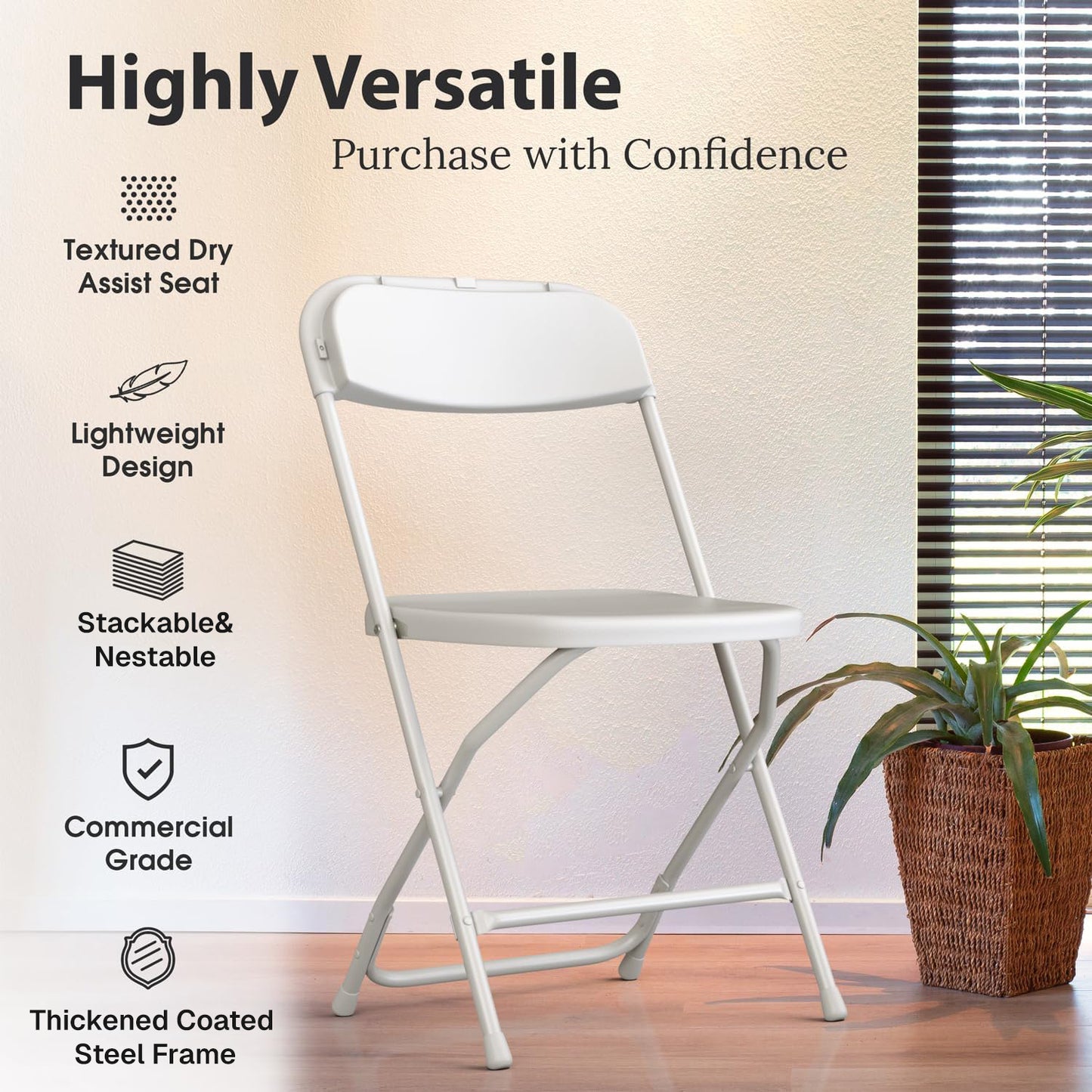 Behome 10 Pack Folding Chairs,Heavy Duty Stackable Event Chairs for for Wedding,Party,Office, 397lb Capacity,White