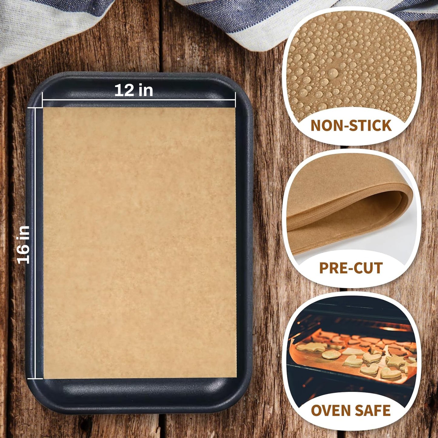 Behome 200 Pcs Parchment Paper Baking Sheets, 12 x 16 Inches Non-Stick Unbleached Precut Baking Parchment for Baking Grilling, Air Fryer