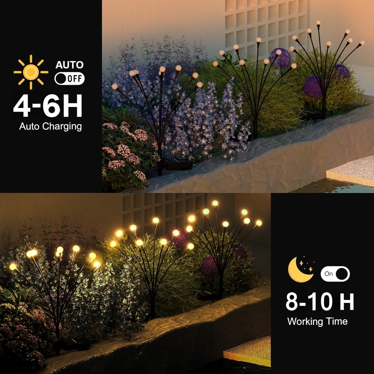 BN-LINK 2 Pack Solar Garden Lights, Auto On/Off 16 LED Solar Swaying Lights Outdoor Waterproof, Firefly Light for Outside Yard Pathway Landscape Decorations (Warm White)