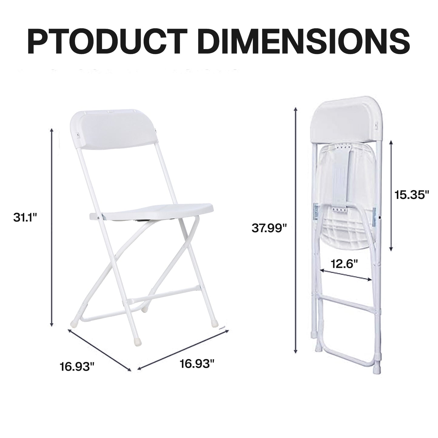 Behome 4 Pack Folding Chairs,Portable Foldable Chair with Steel Frame,Stackable Indoor Outdoor Seat for Home, Office, Party,Backyard,Patio,397lbs Capacity,White