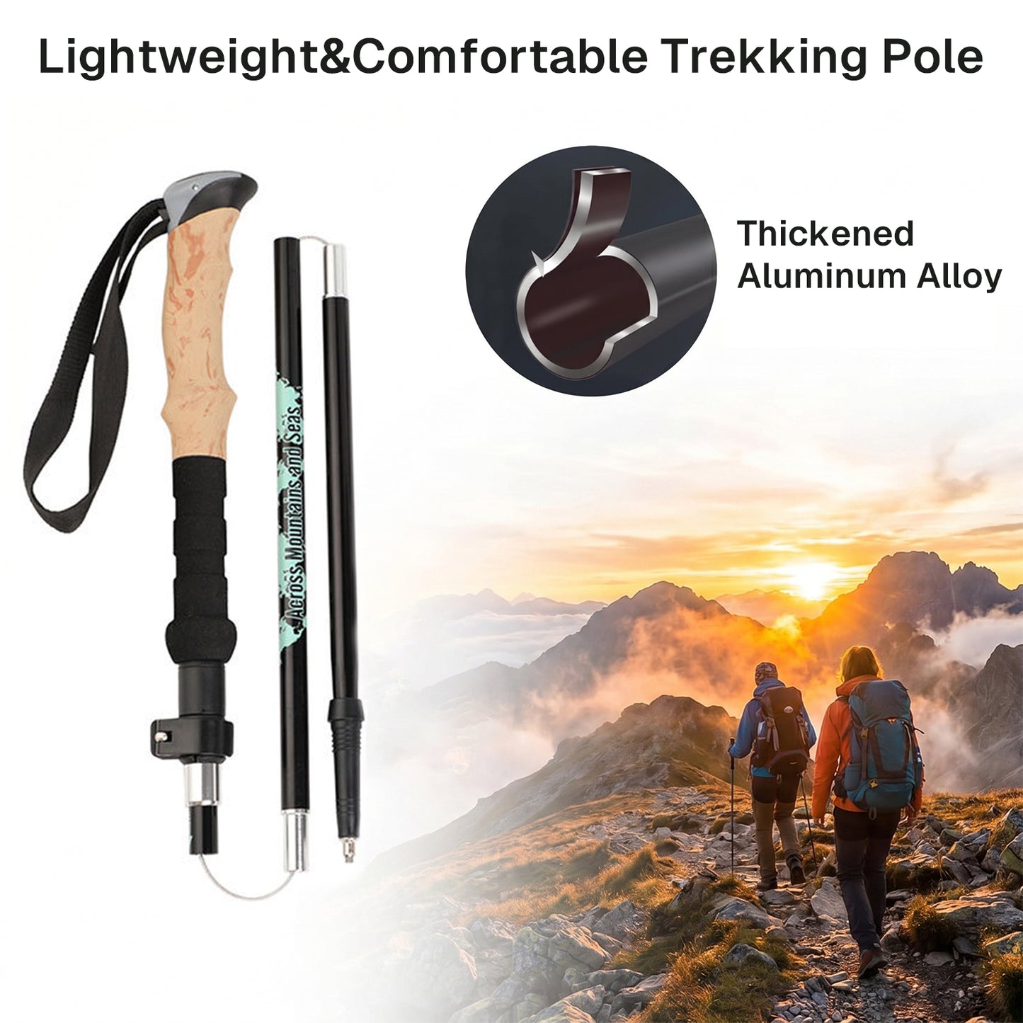 BN-LINK Trekking Poles,2 Pack Collapsible Aluminum Hiking Poles with EVA Grip & Storage Bag, Adjustable-Height Hiking Sticks for Hiking, Camping, Backpacking,Walking