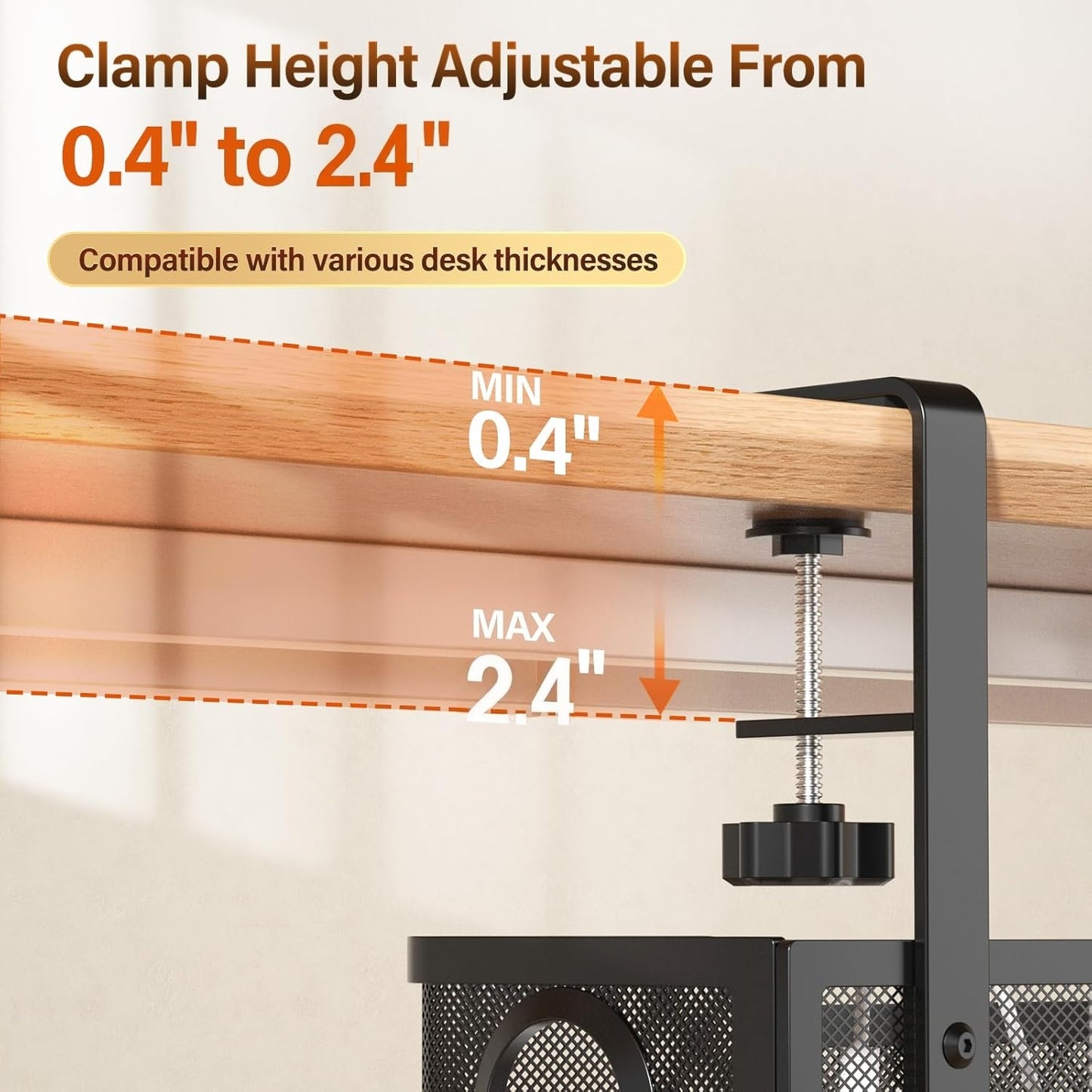 Behome Under Desk Cable Management, Metal Mesh Cord Organizer Under Desk with Clamp Mount, Metal Under Desk Tray with Wire and Cord Organizer, Black