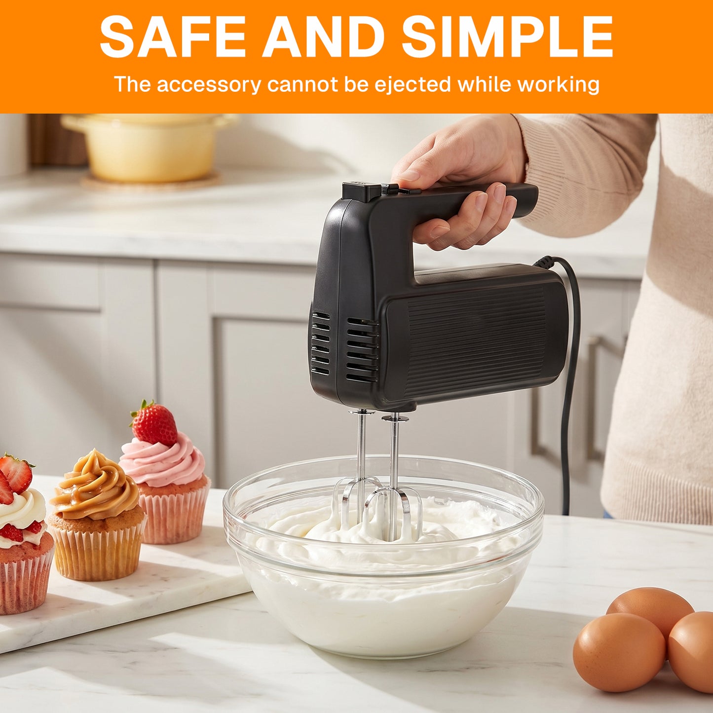 Behome Electric Hand Mixer, 5-Speed Handheld Mixer with Turbo, 300W Lightweight Egg Mixer for Baking & Cooking,Black