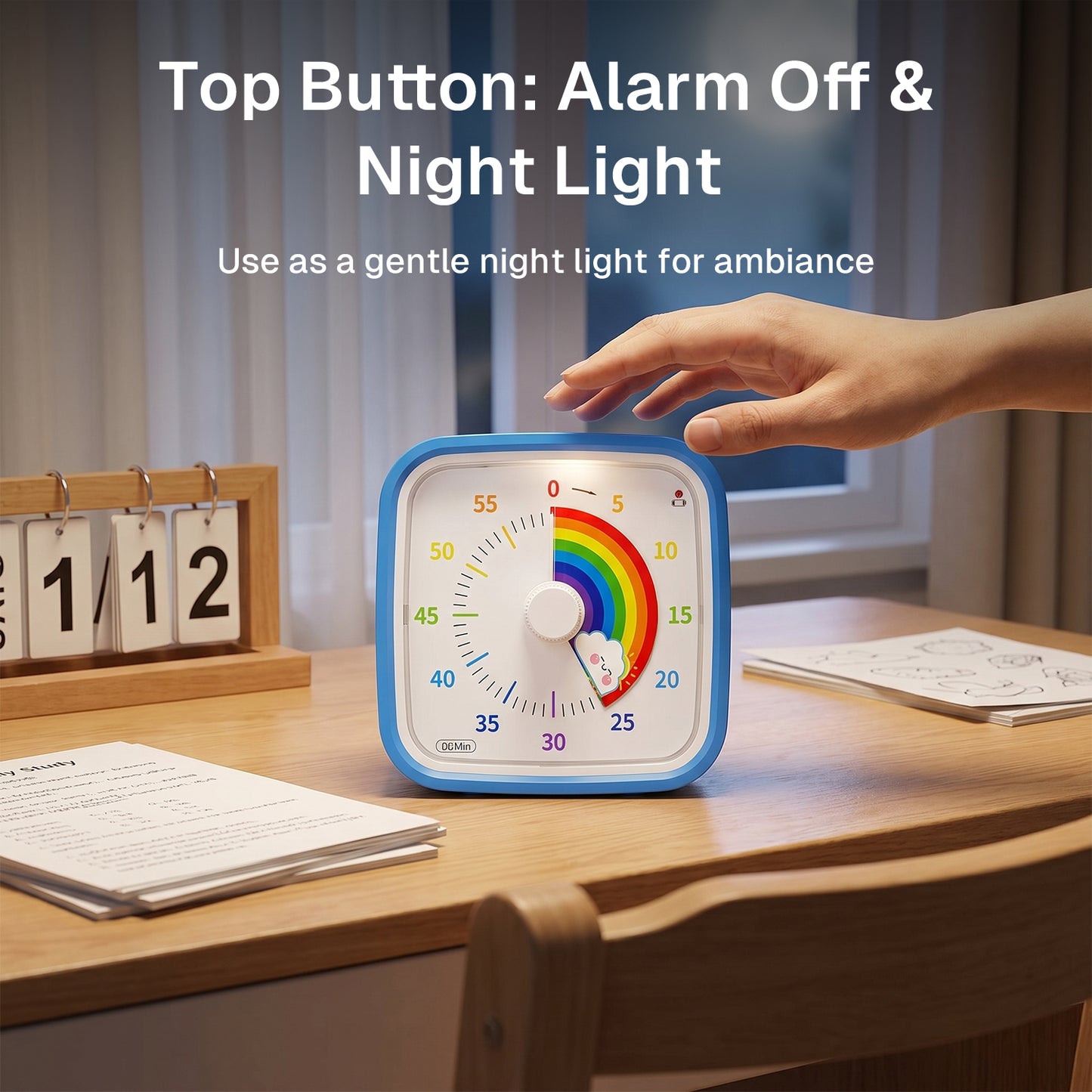 Behome 60-Minute Visual Timer for Kids with Night Light, Silent Operation Countdown Kitchen Timer, Drop-resistant Classroom Timers for Study, Office, Kitchen