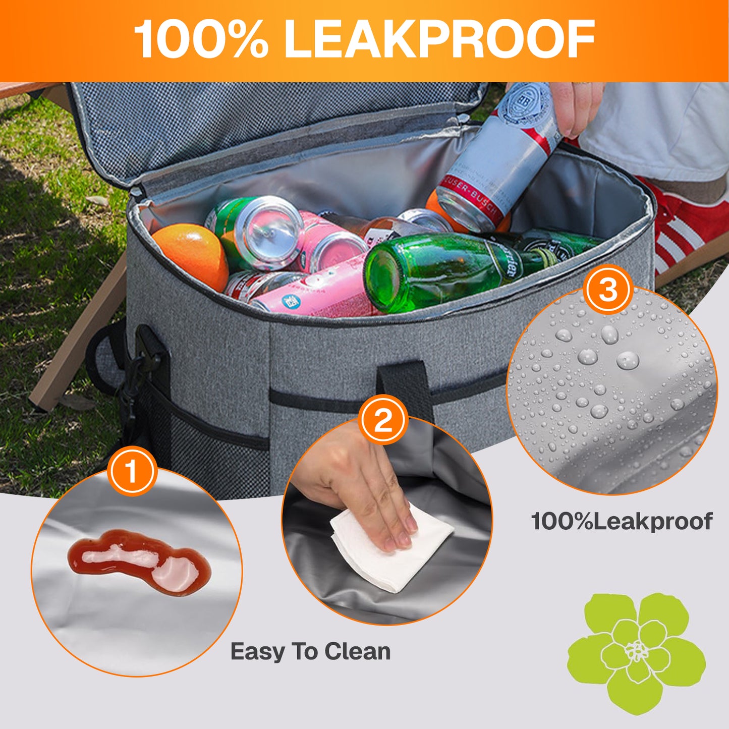 BN-LINK Insulated Cooler Bag,37Qt Capacity Soft Cooler with Adjustable Shoulder Strap,Leakproof Lunch Bag for Picnic, Grocery, Beach, Camping, Travel,Gray